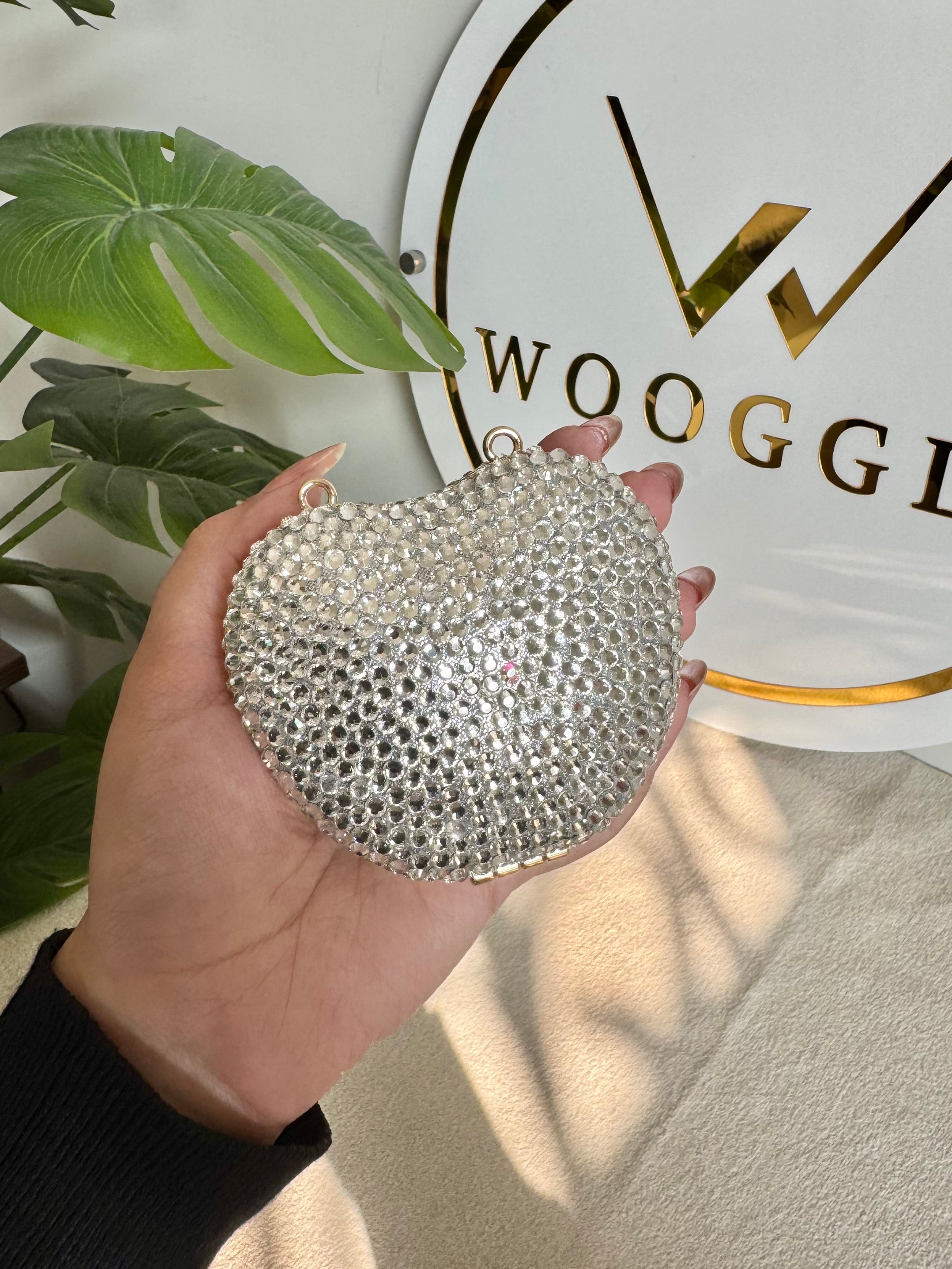 Heart Crystal Clutch with Chain - Mini Silver