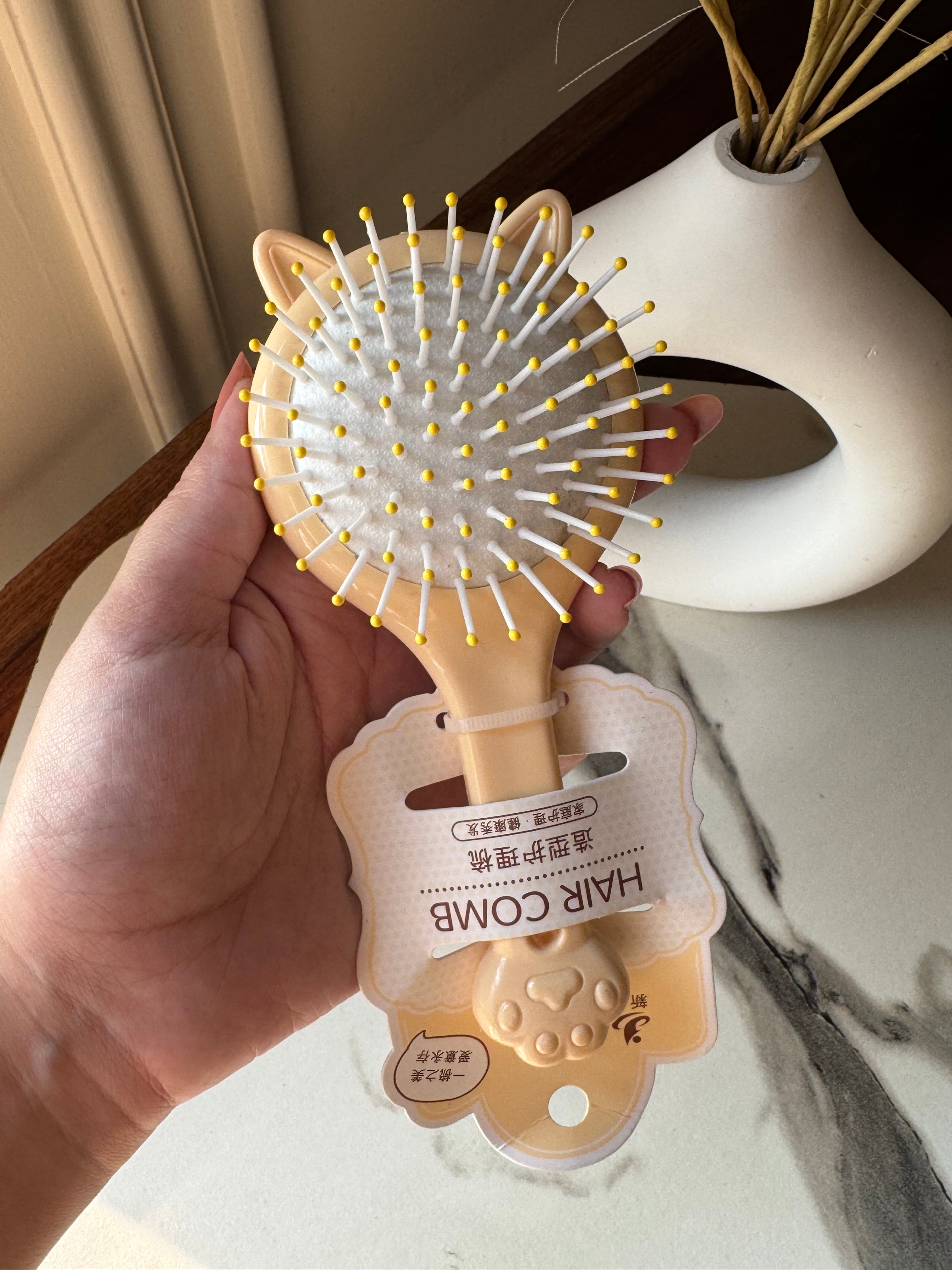 Kids Softest Teddy Shape Hair Brush with Mirror (Milky)