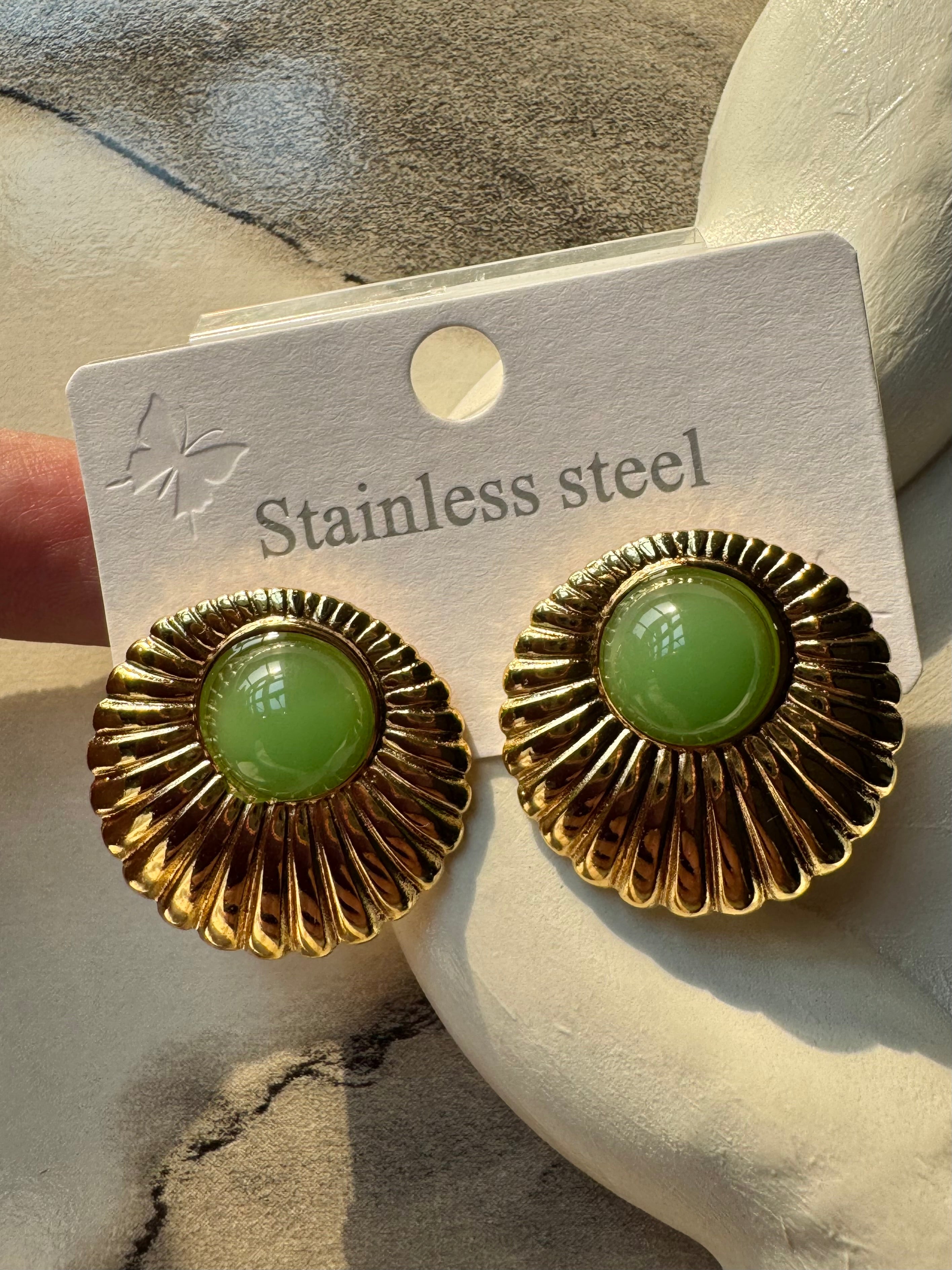 Dune Green Studs - 18K Gold Plated