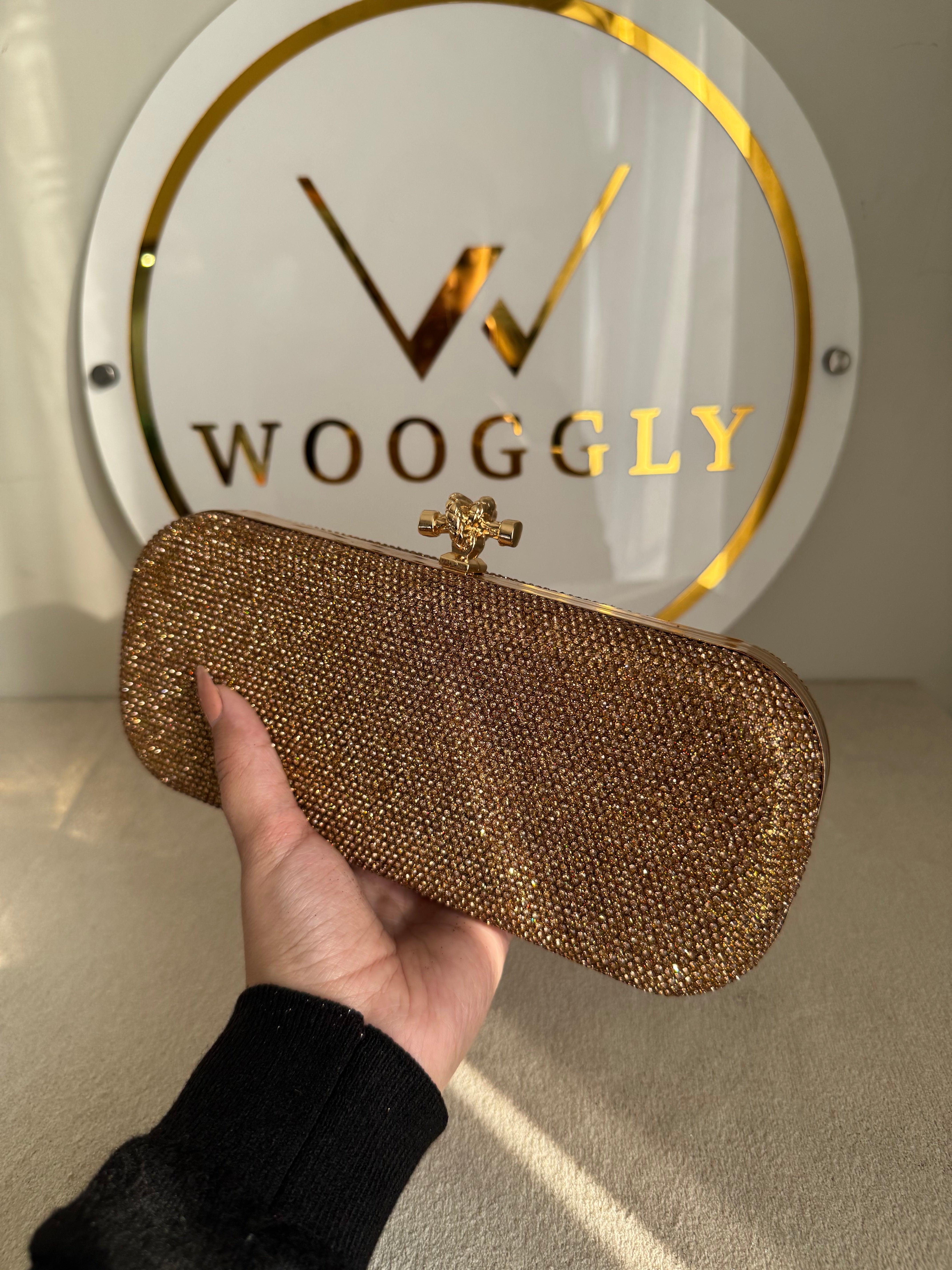 Bottega Shimmer Clutch - Champagne with Chain