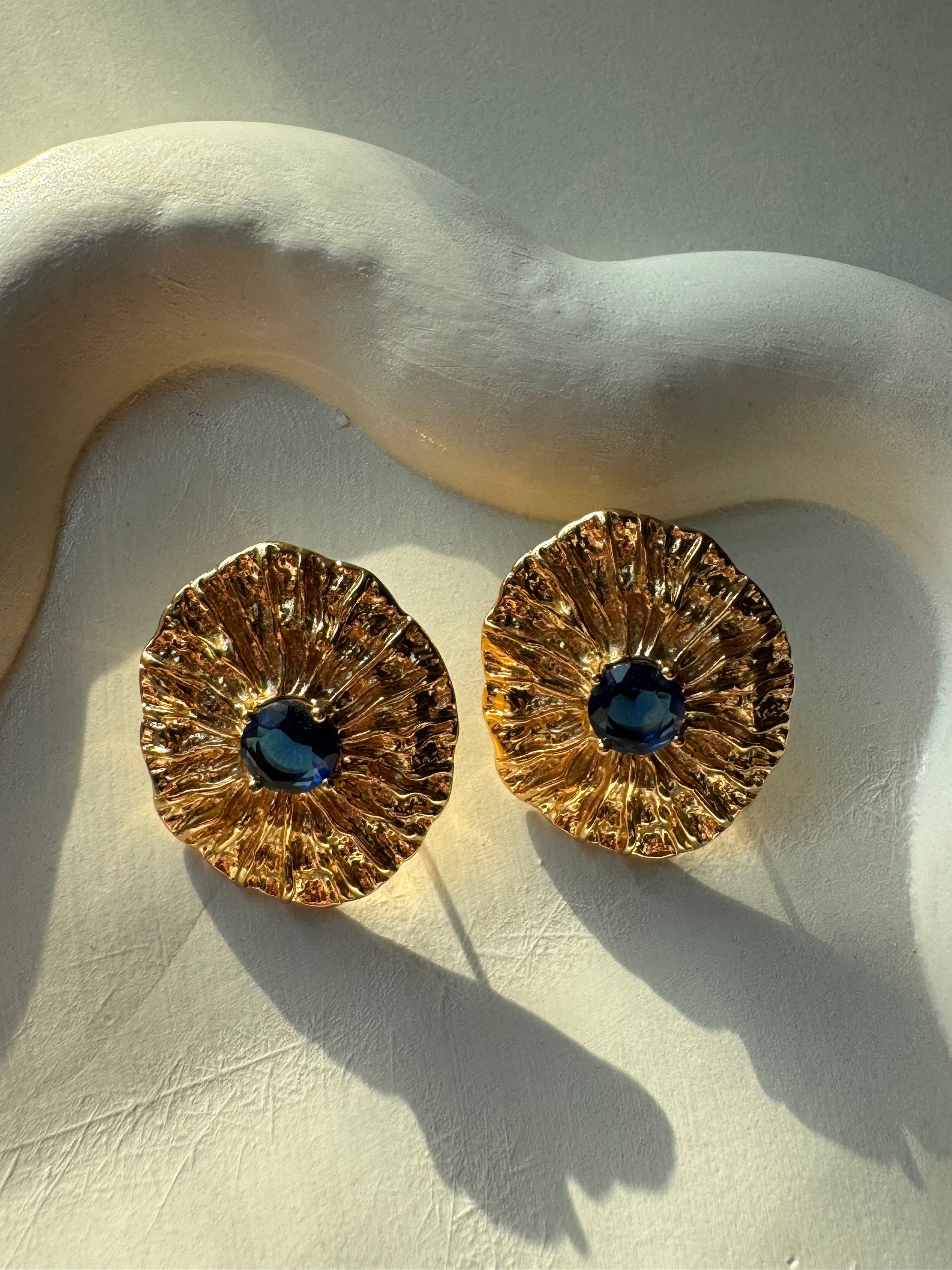 Deep Blue Bloom Earrings - 18K Gold Plated