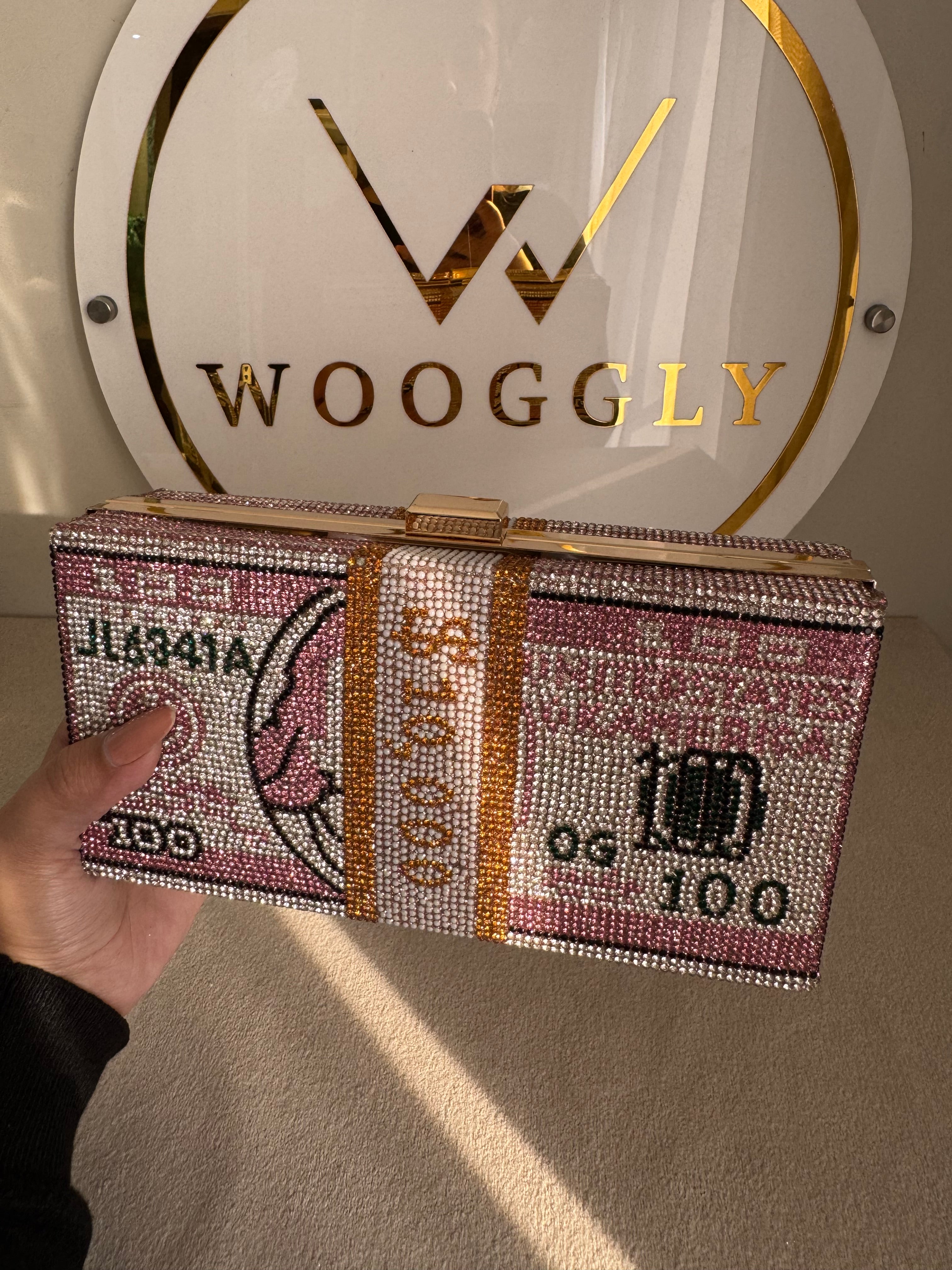 Premium Dollar Clutch - Pink with Chain