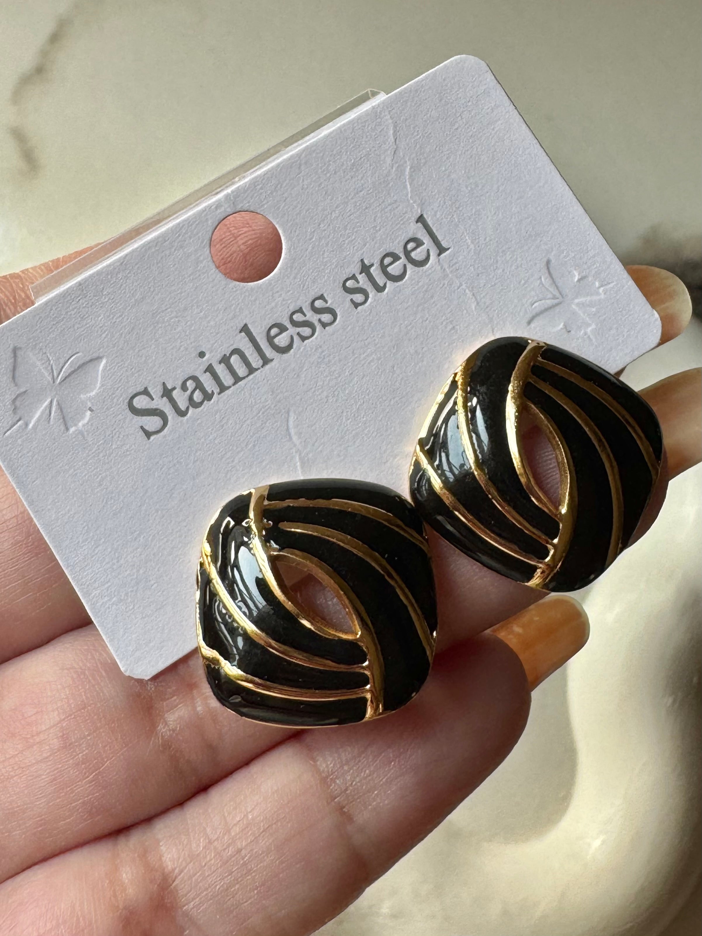 Velvet Edge Studs - Black & Gold