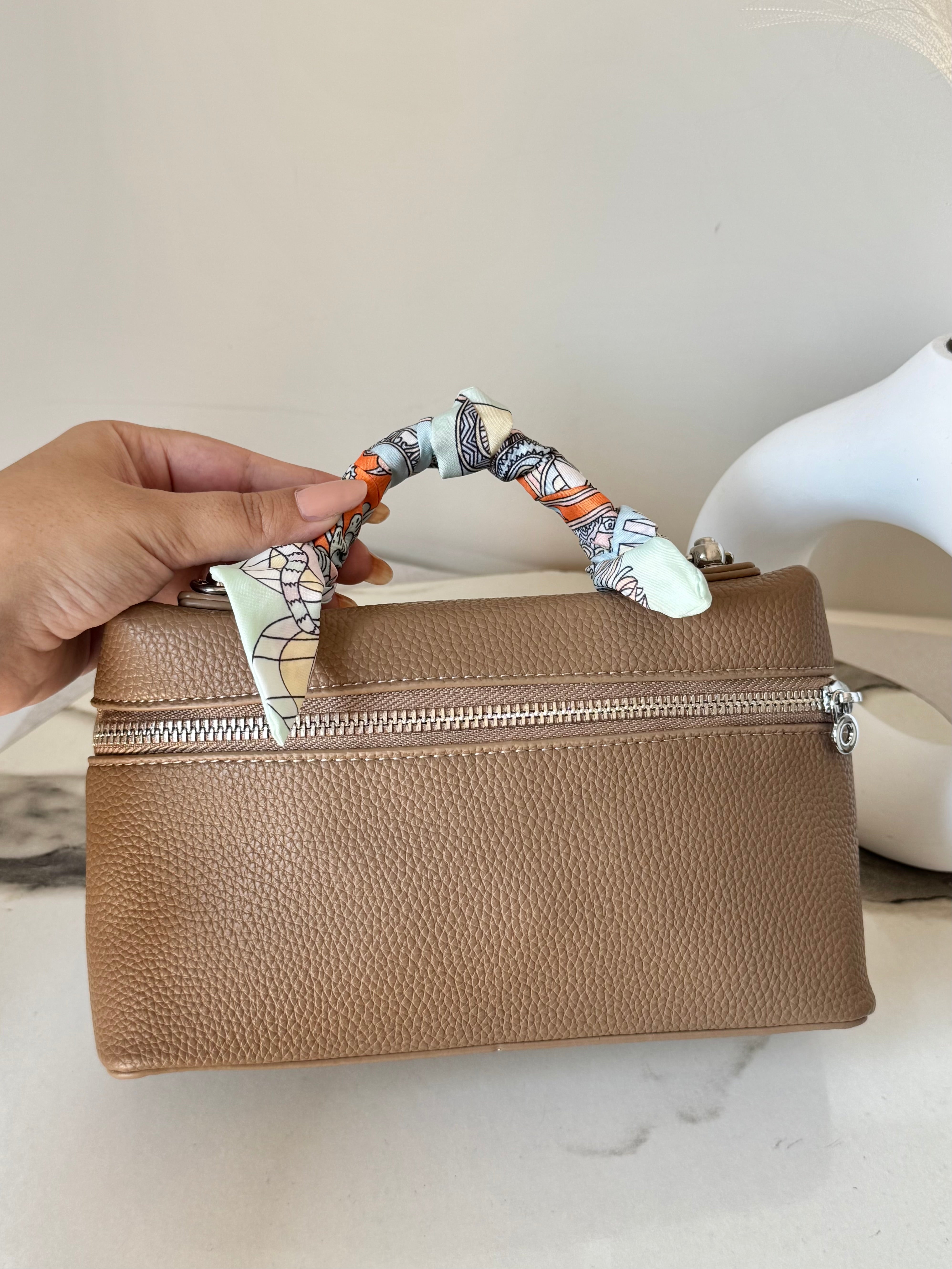 Loro Piana Inspired with Strap & Silk Scarf - Brown
