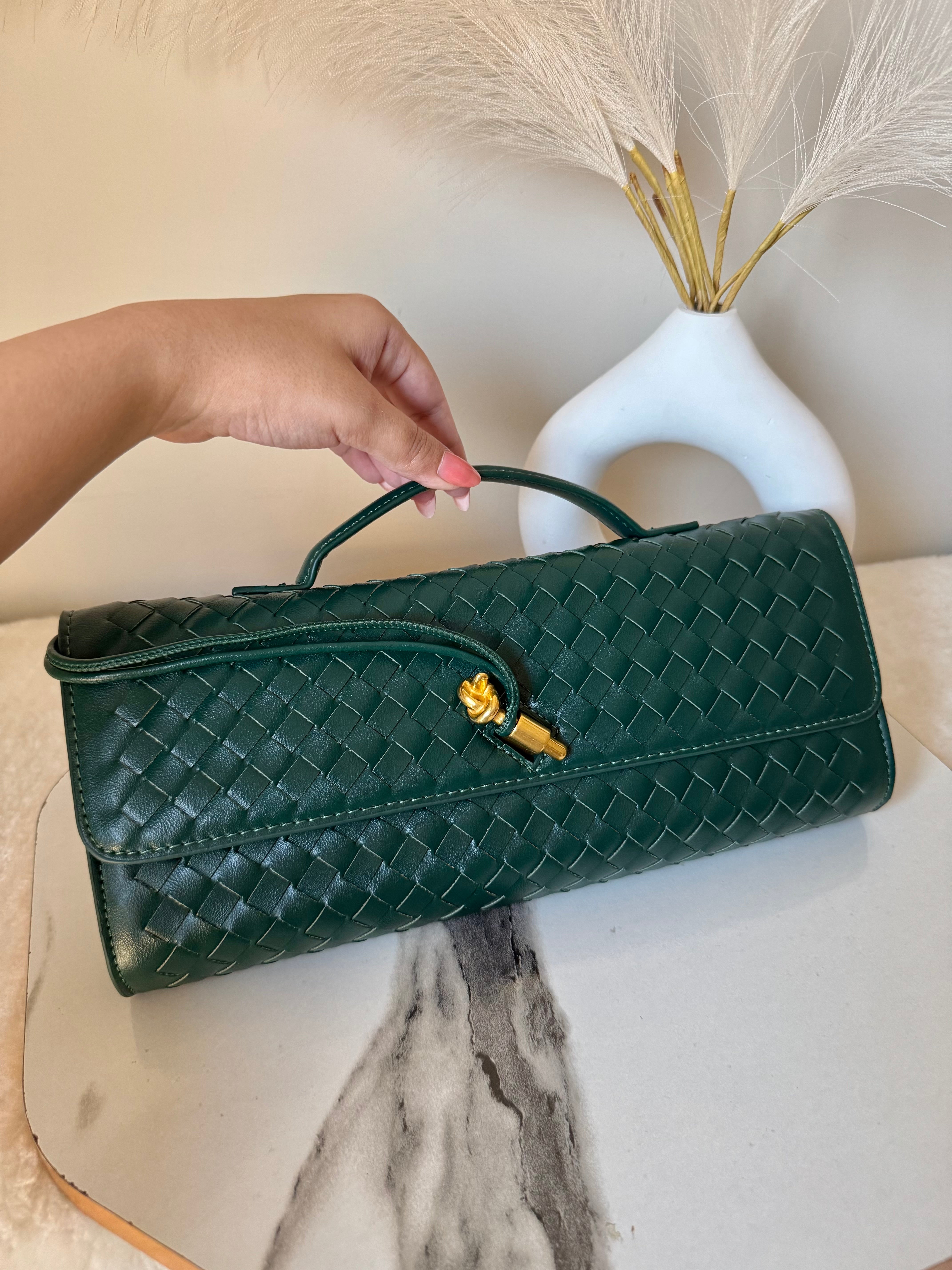 Bottega Veneta Inspired Clutch (Green) with Long Strap