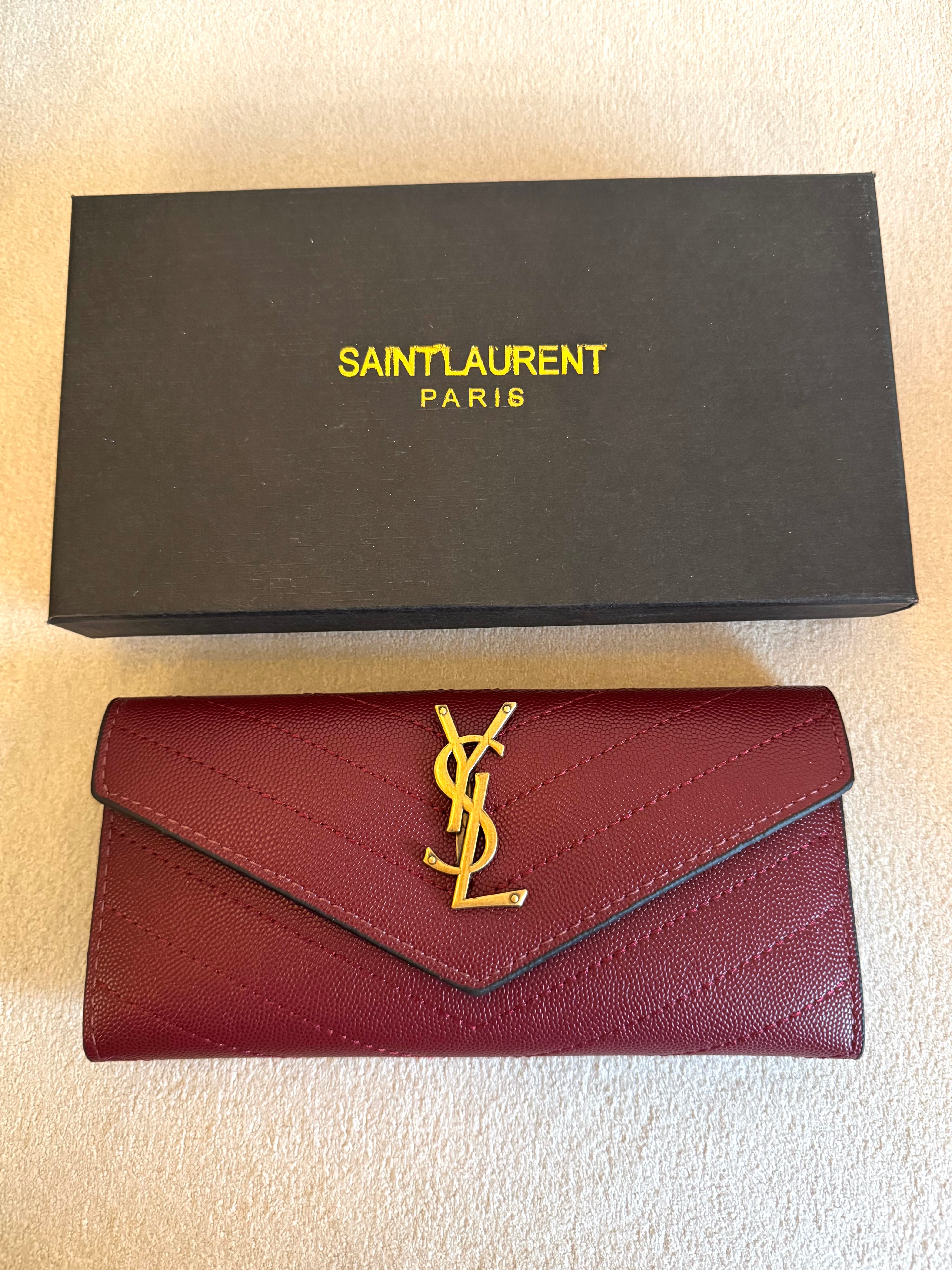 YSL Wallet with Card Holder Set (Maroon) - Box Packing