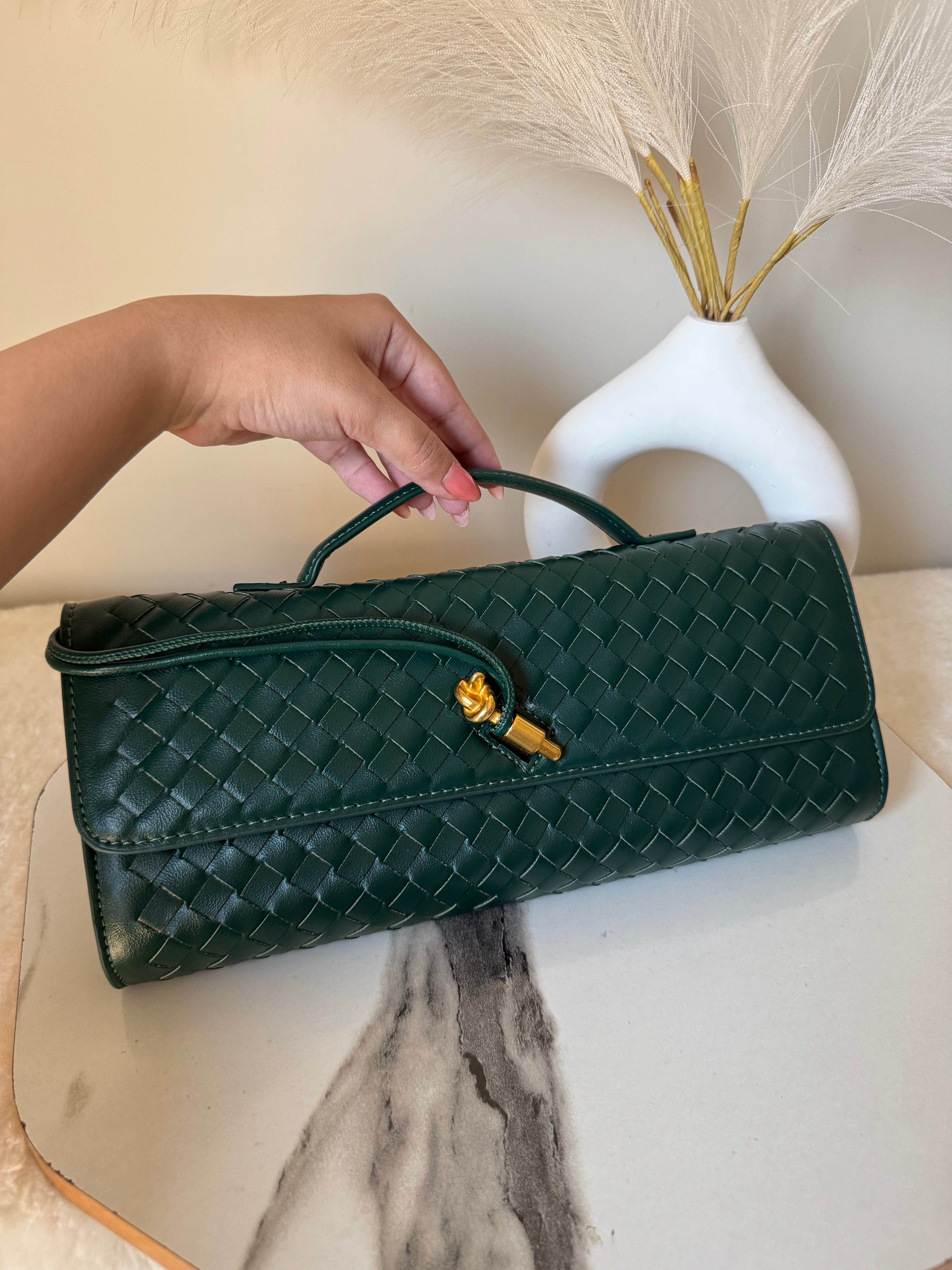 Bottega Veneta Inspired Clutch (Green) with Long Strap