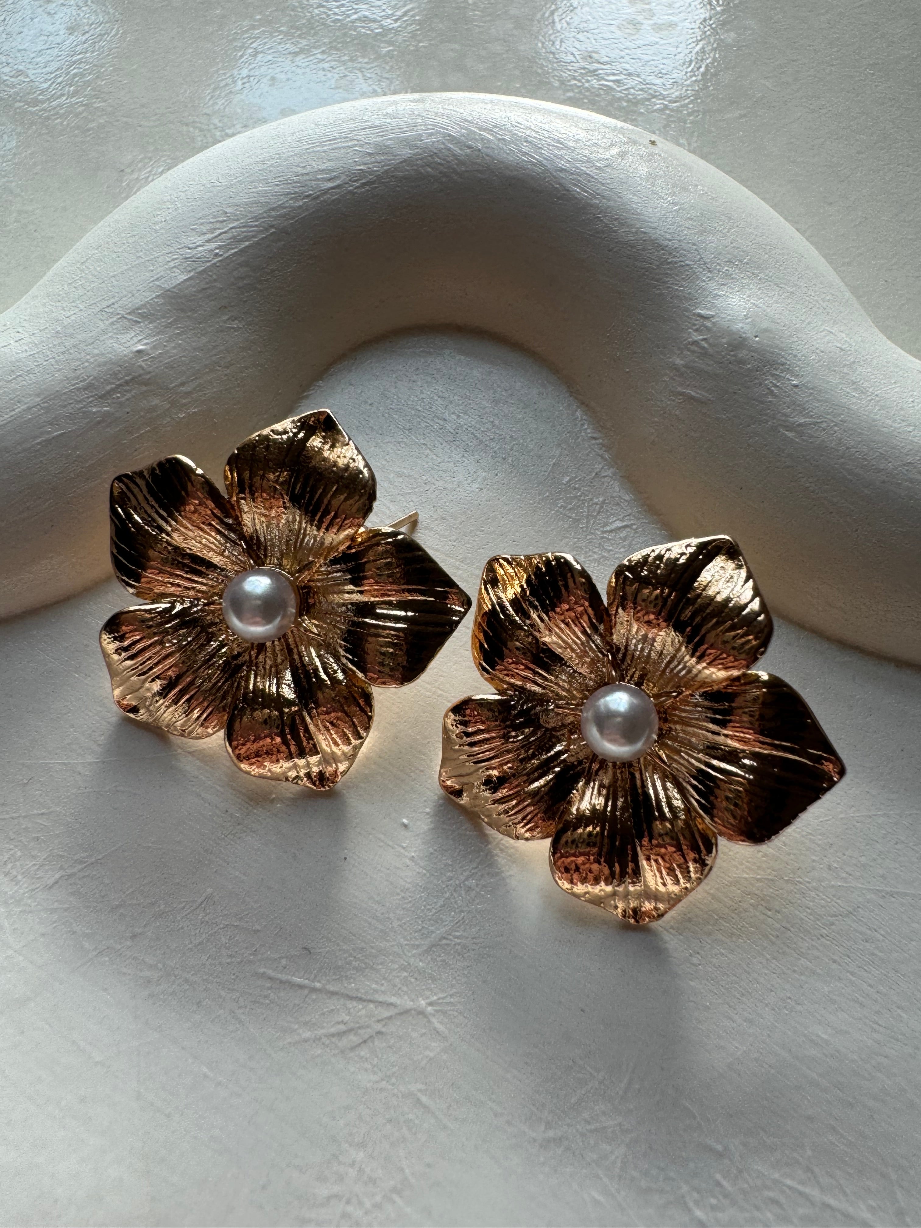 Gold Floral Studs - 18K Gold Plated