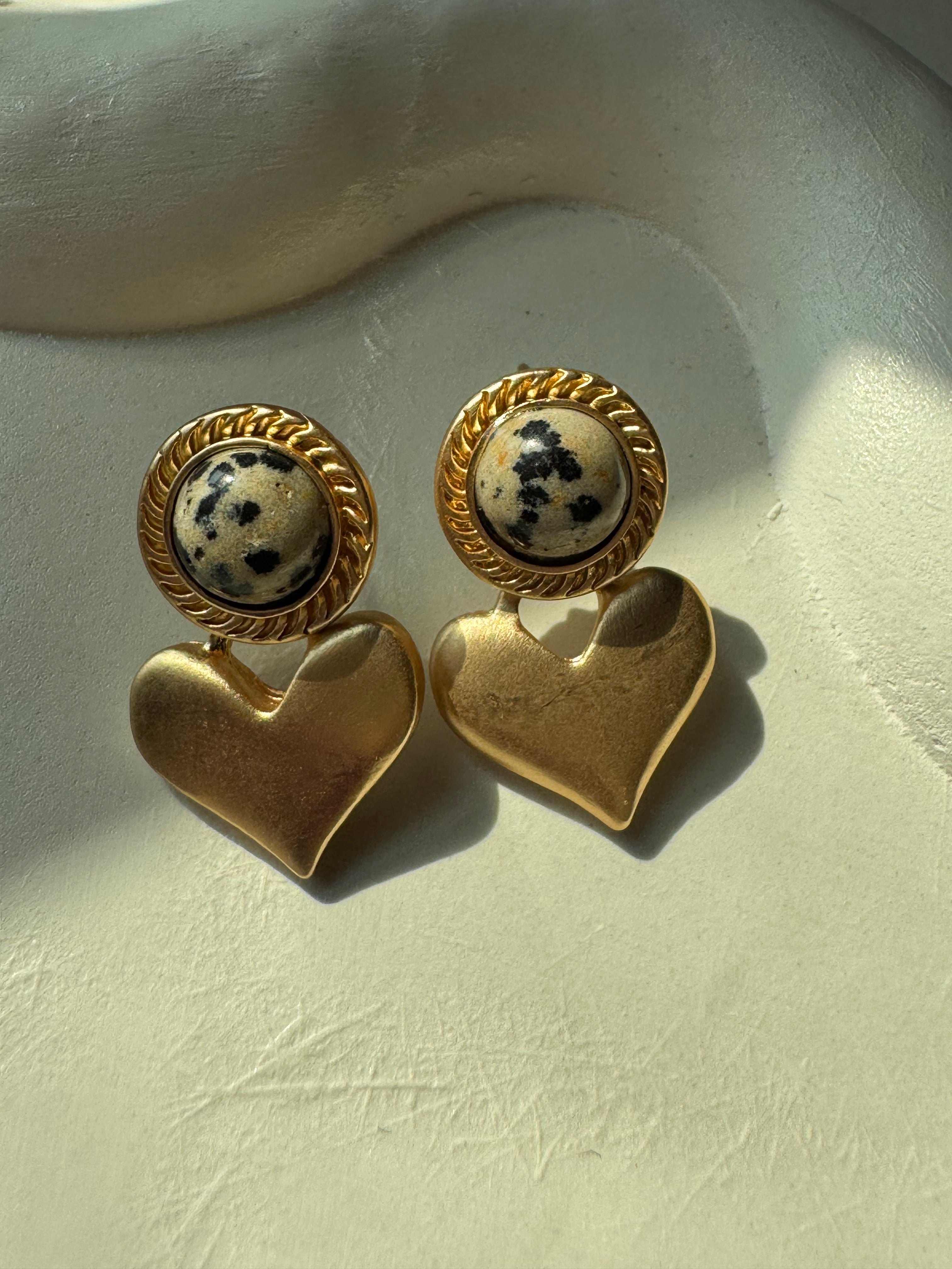 Midnight Heart - Black & Gold Earrings