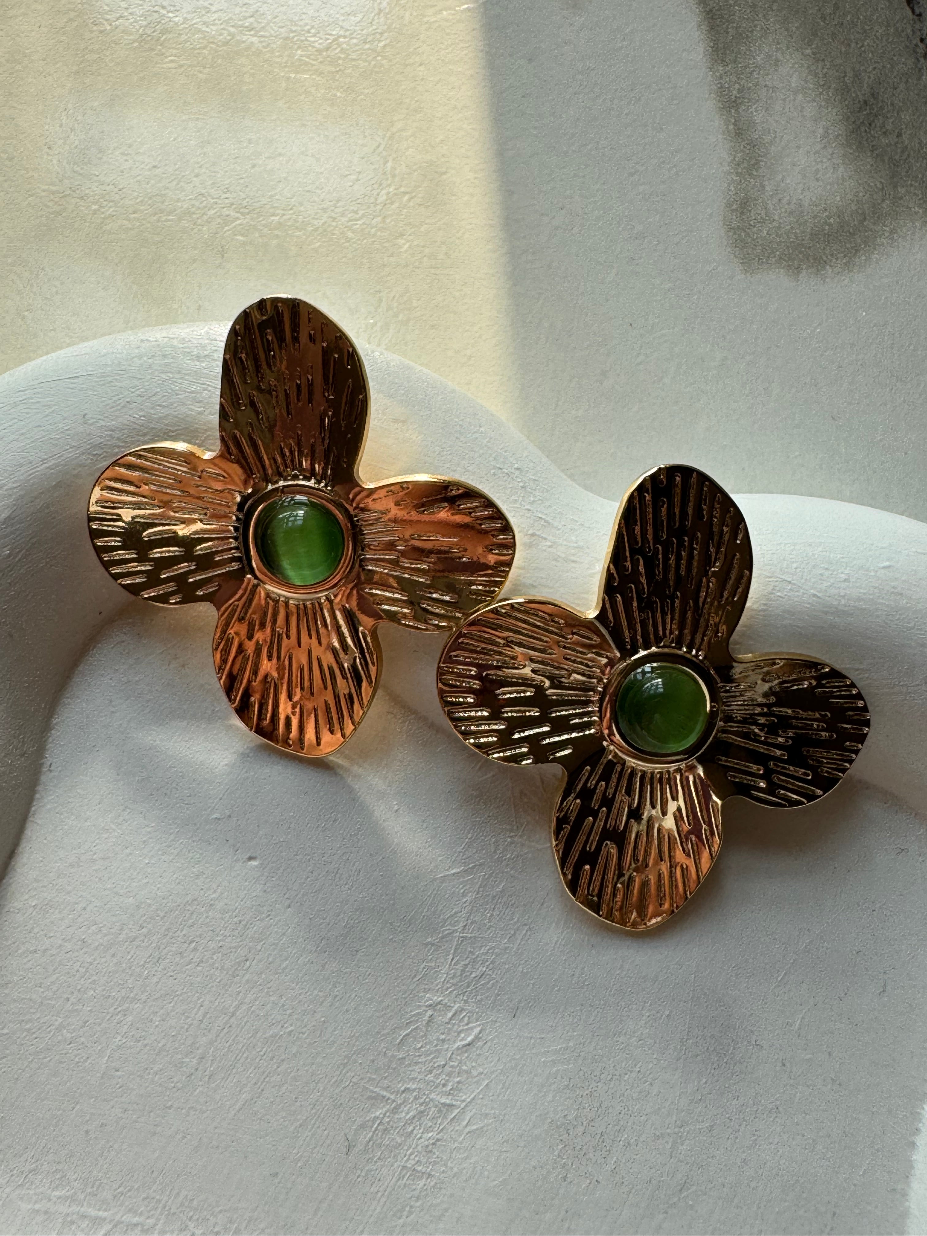 Green Lime & Gold Statement Earrings