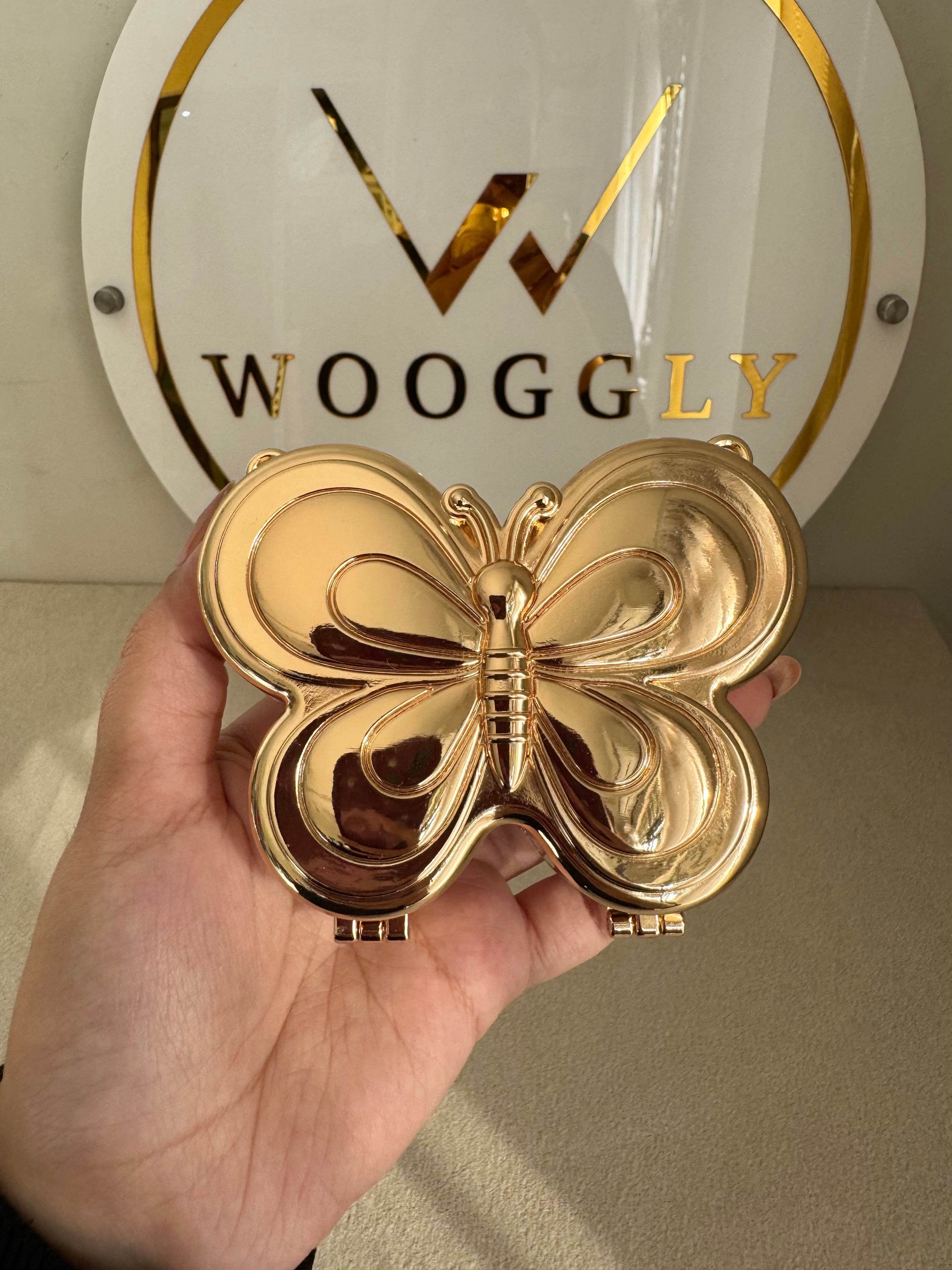 Metallic Butterfly Clutch with Chain - Mini Gold