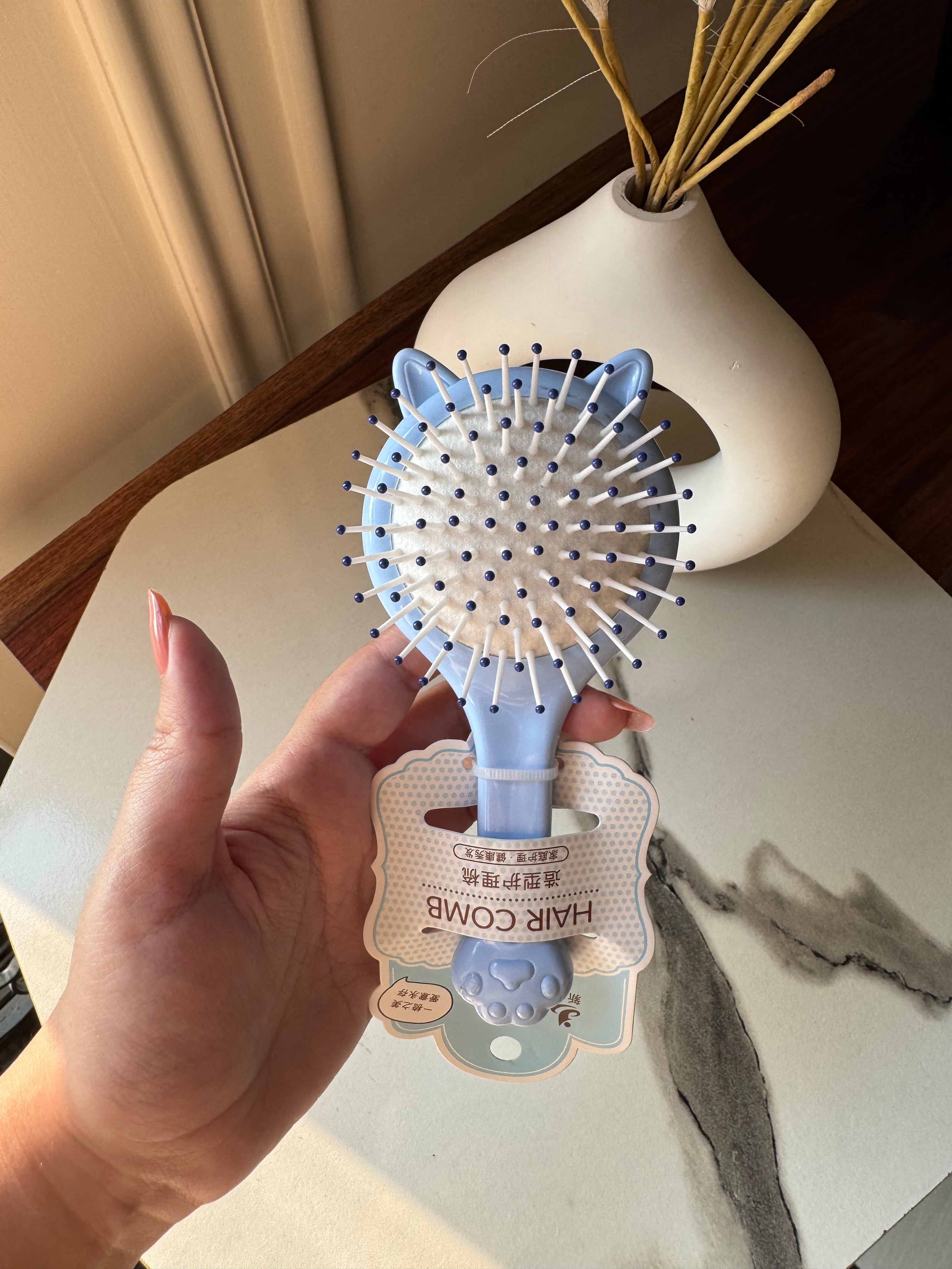 Kids Softest Teddy Shape Hair Brush with Mirror (Blue)