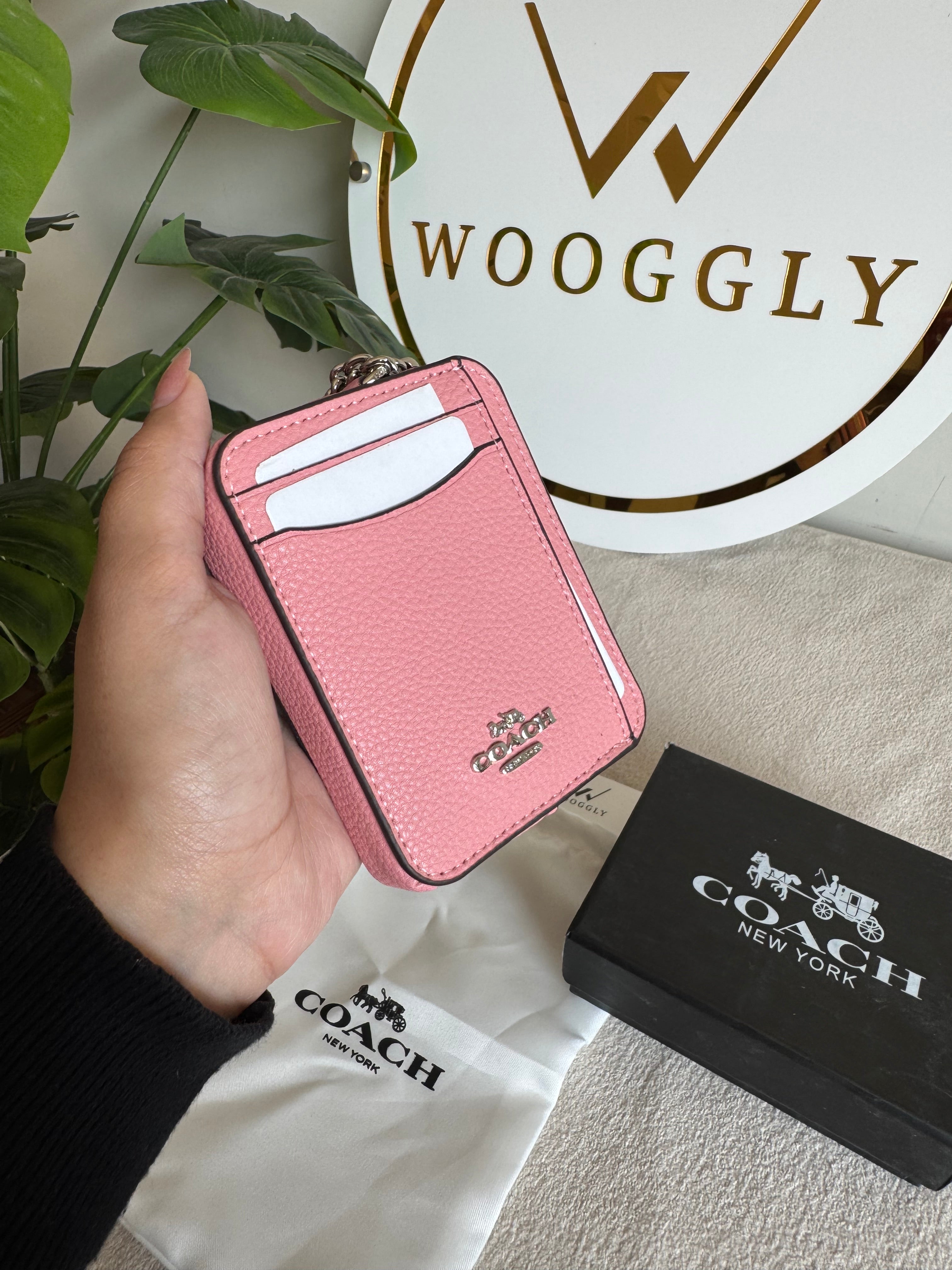 Coach Zip Card Case with Box Packing - Tea Pink