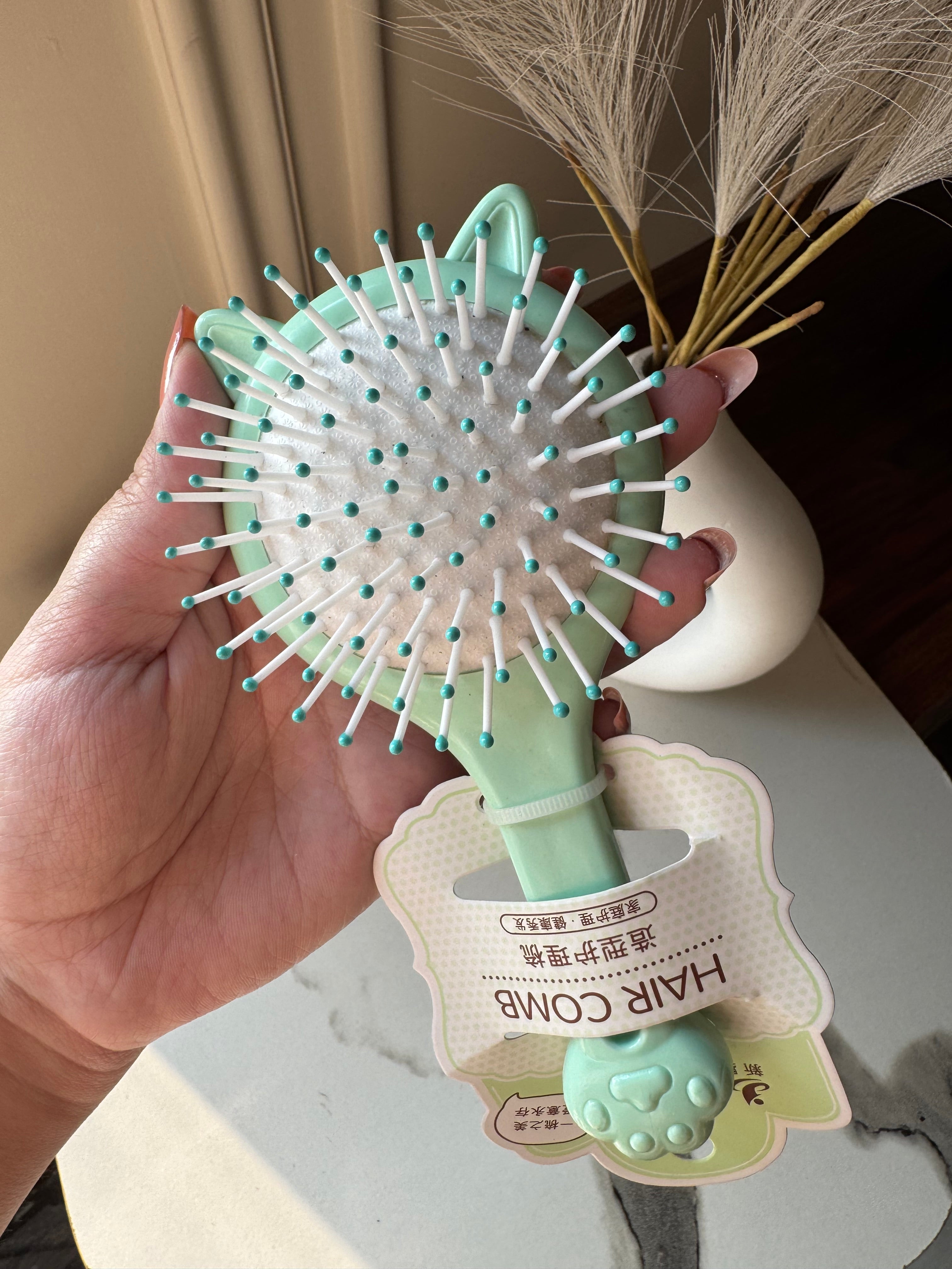 Kids Softest Teddy Shape Hair Brush with Mirror (Green)