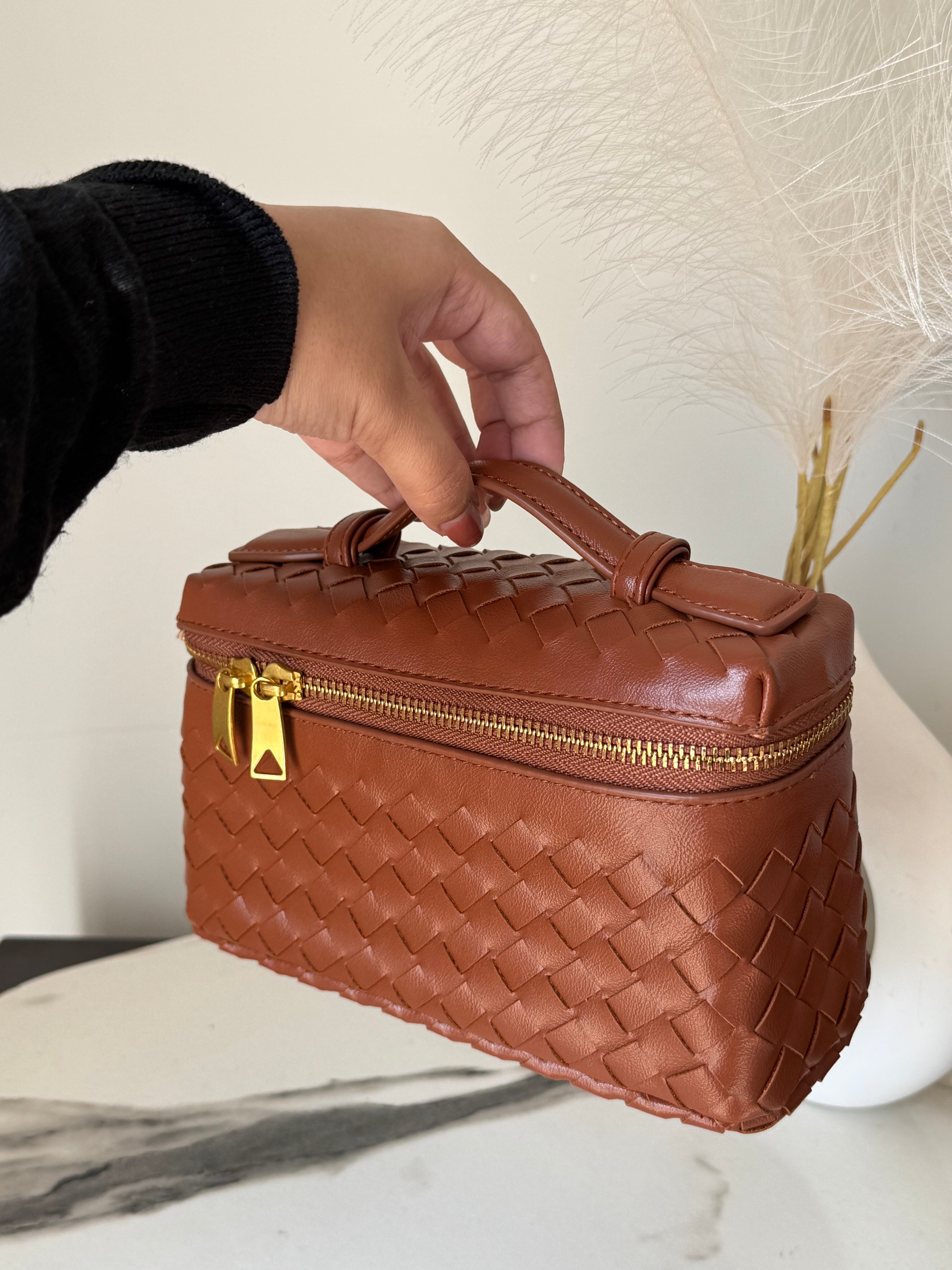 JW Pie Woven Bag with Long Strap (Brown)