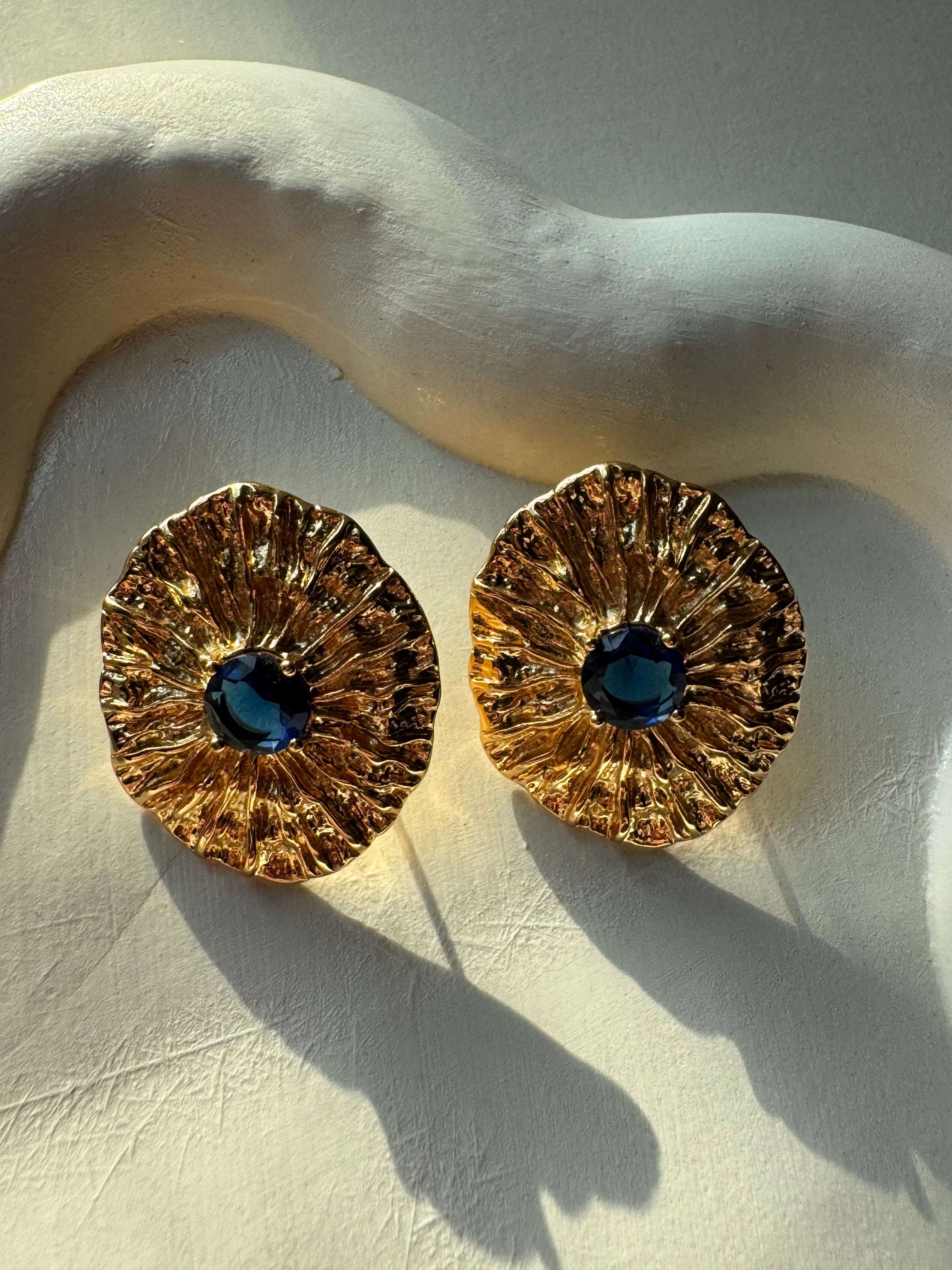 Deep Blue Bloom Earrings - 18K Gold Plated