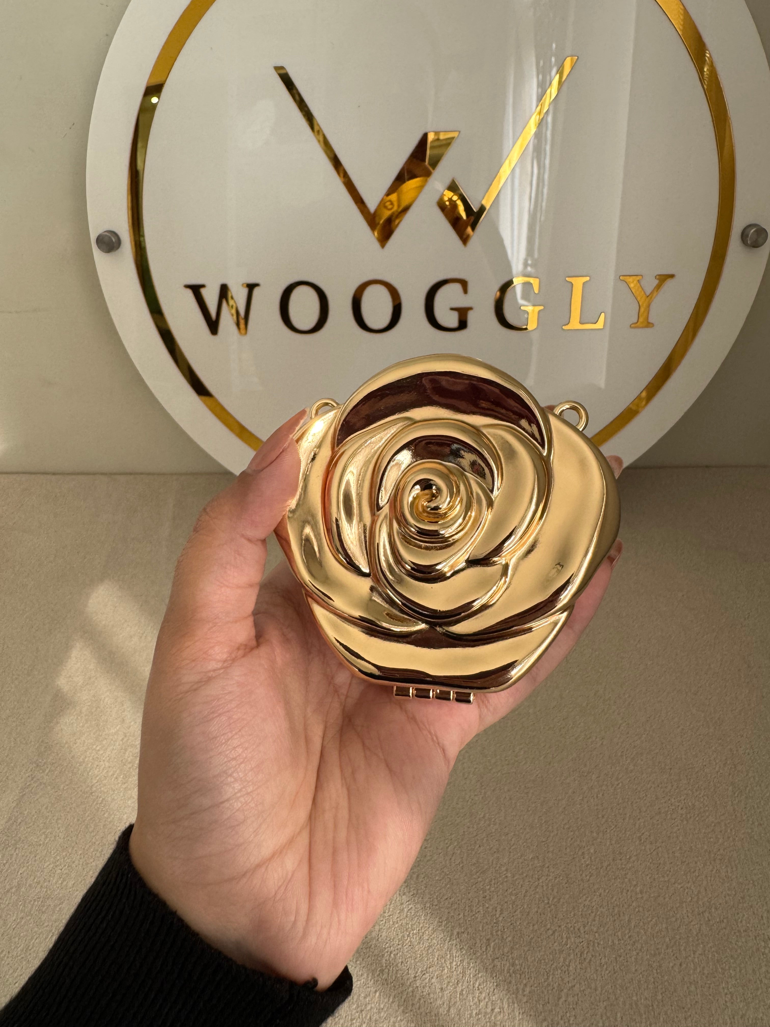 Metallic Rose Clutch with Chain - Mini Gold