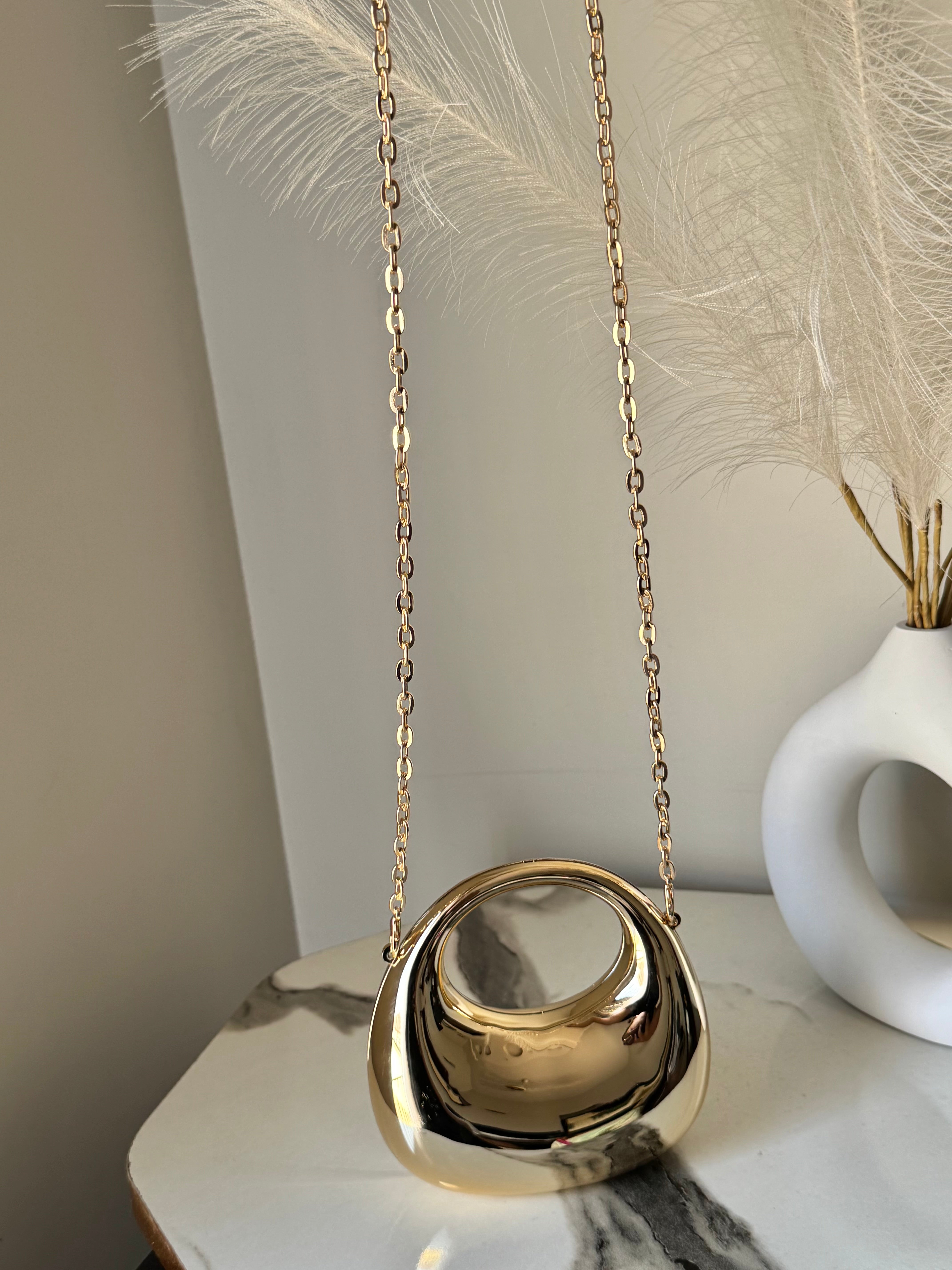 Viral Metallic Clutch with Chain - Mini Gold