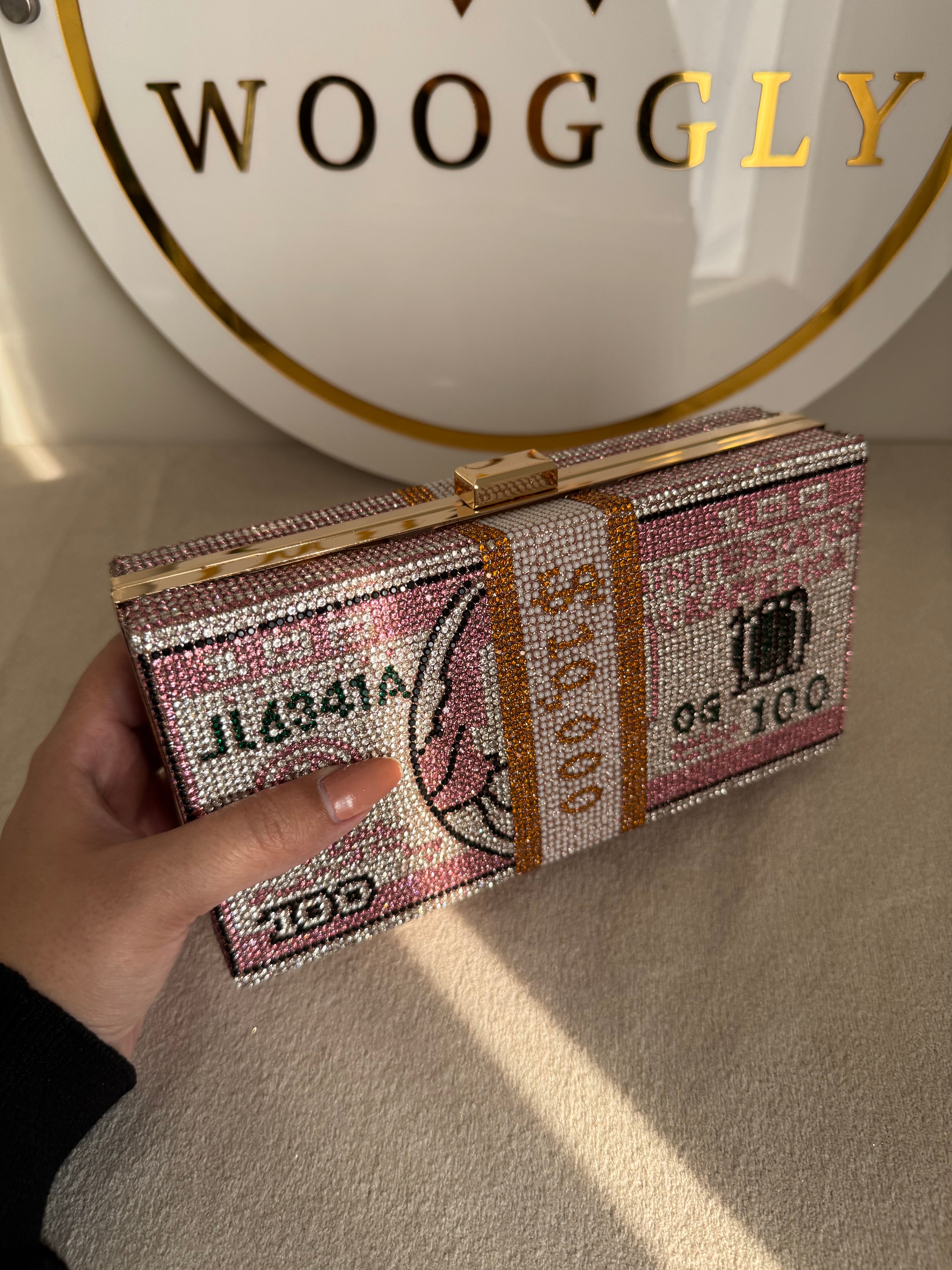 Premium Dollar Clutch - Pink with Chain