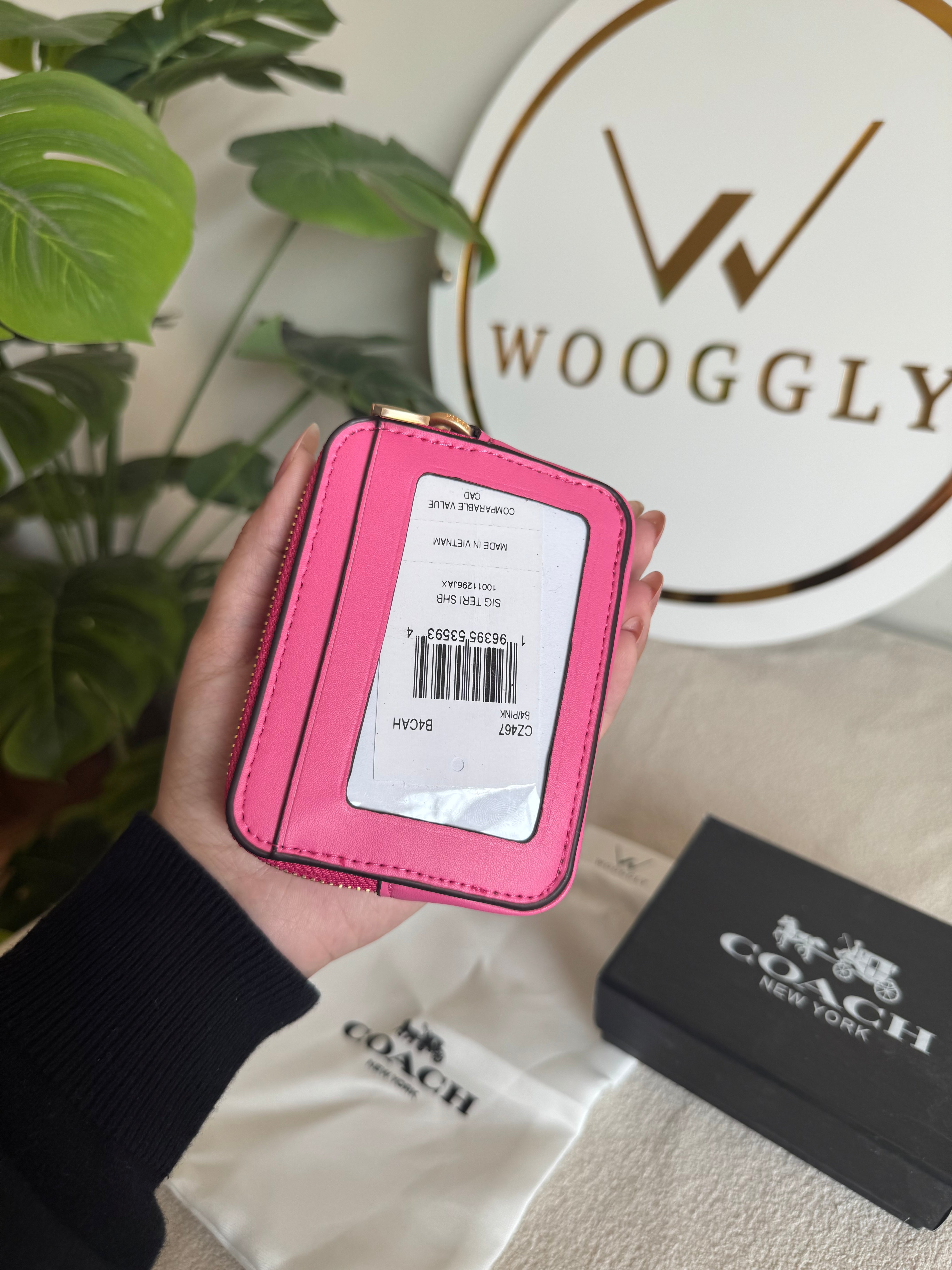 Coach Zip Card Case with Box Packing - Hot Pink