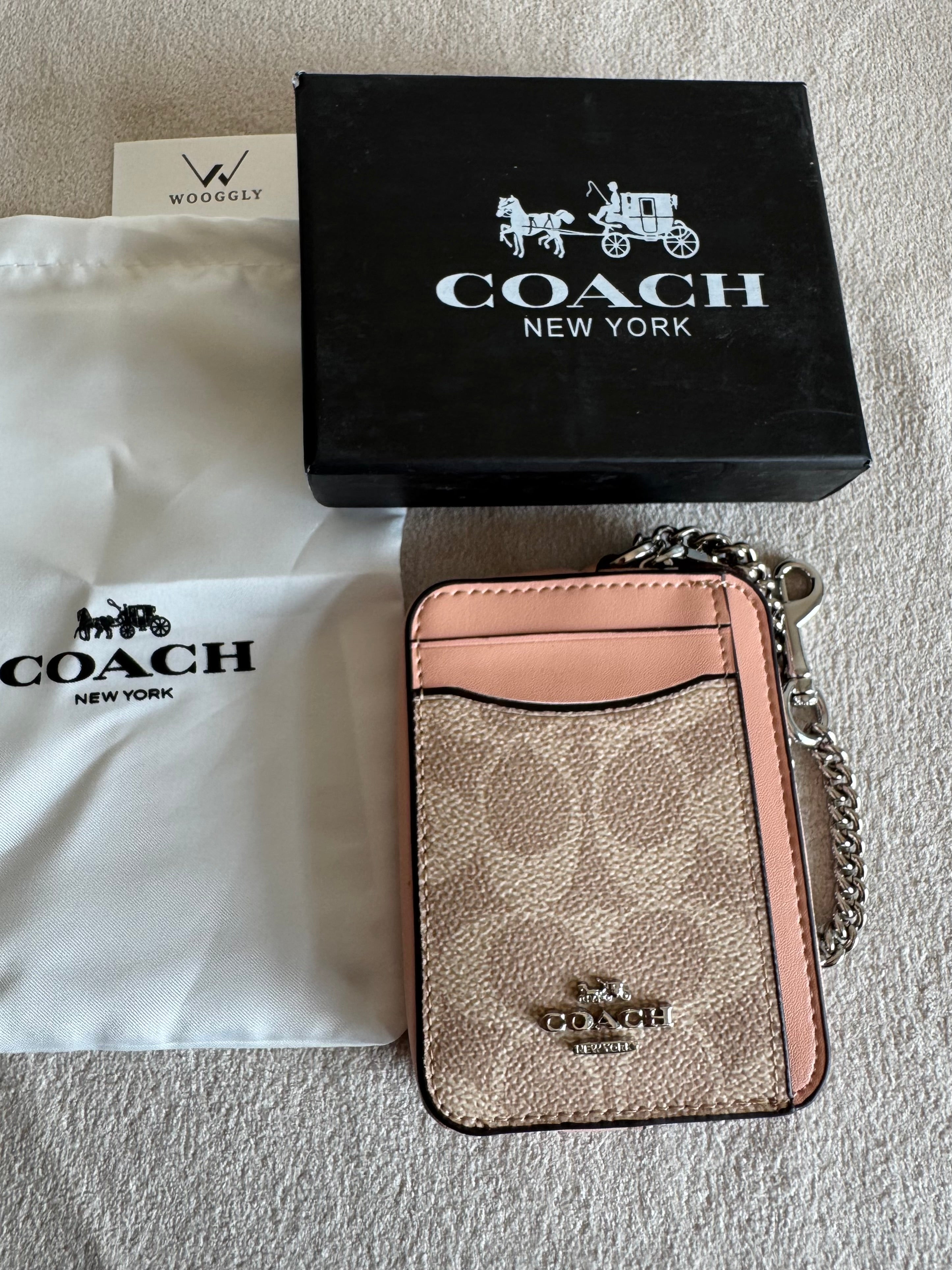 Coach Zip Card Case with Box Packing - Apricot Brown with Peach