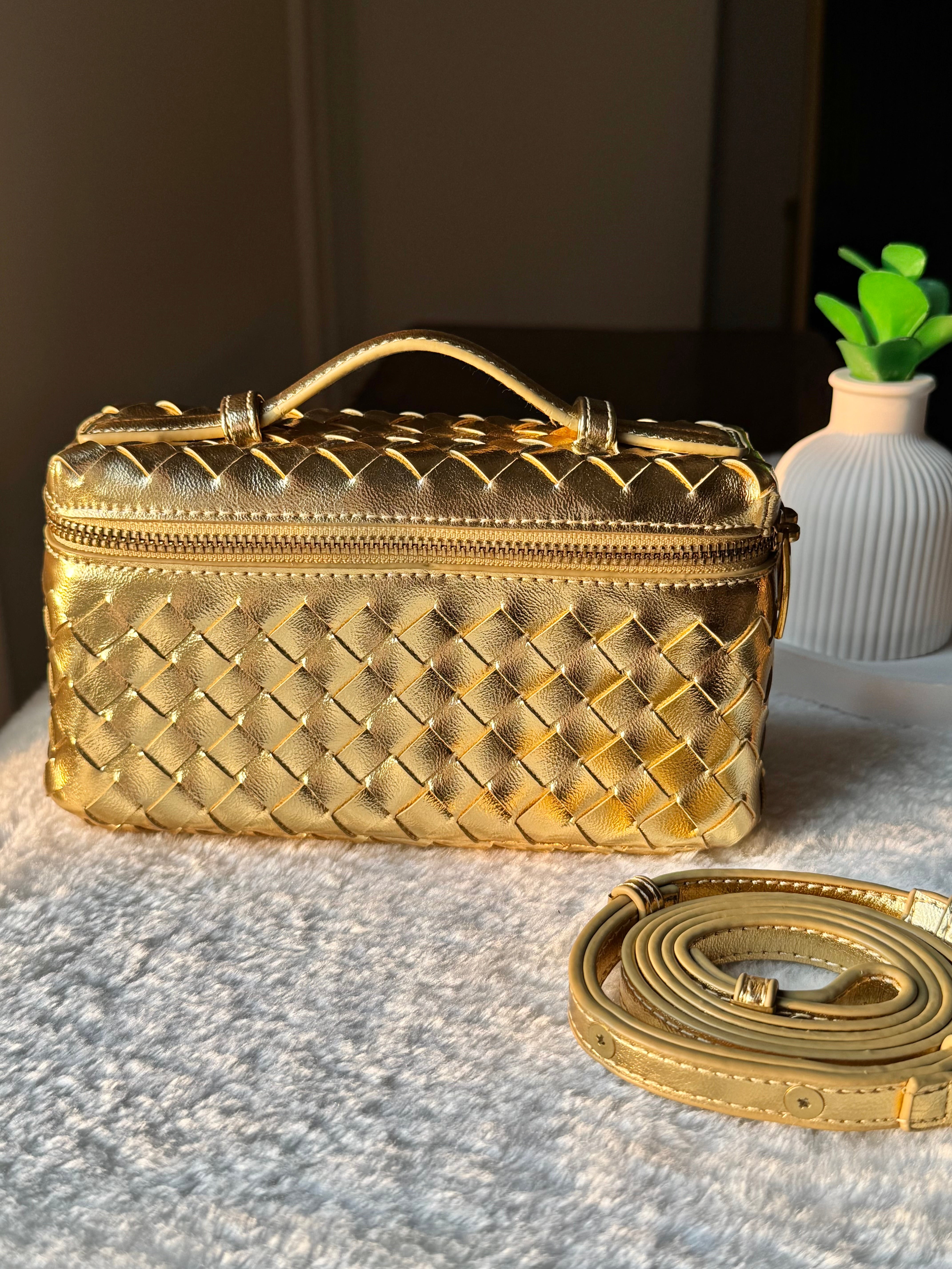 JW Pie Woven Bag with Long Strap (Gold)