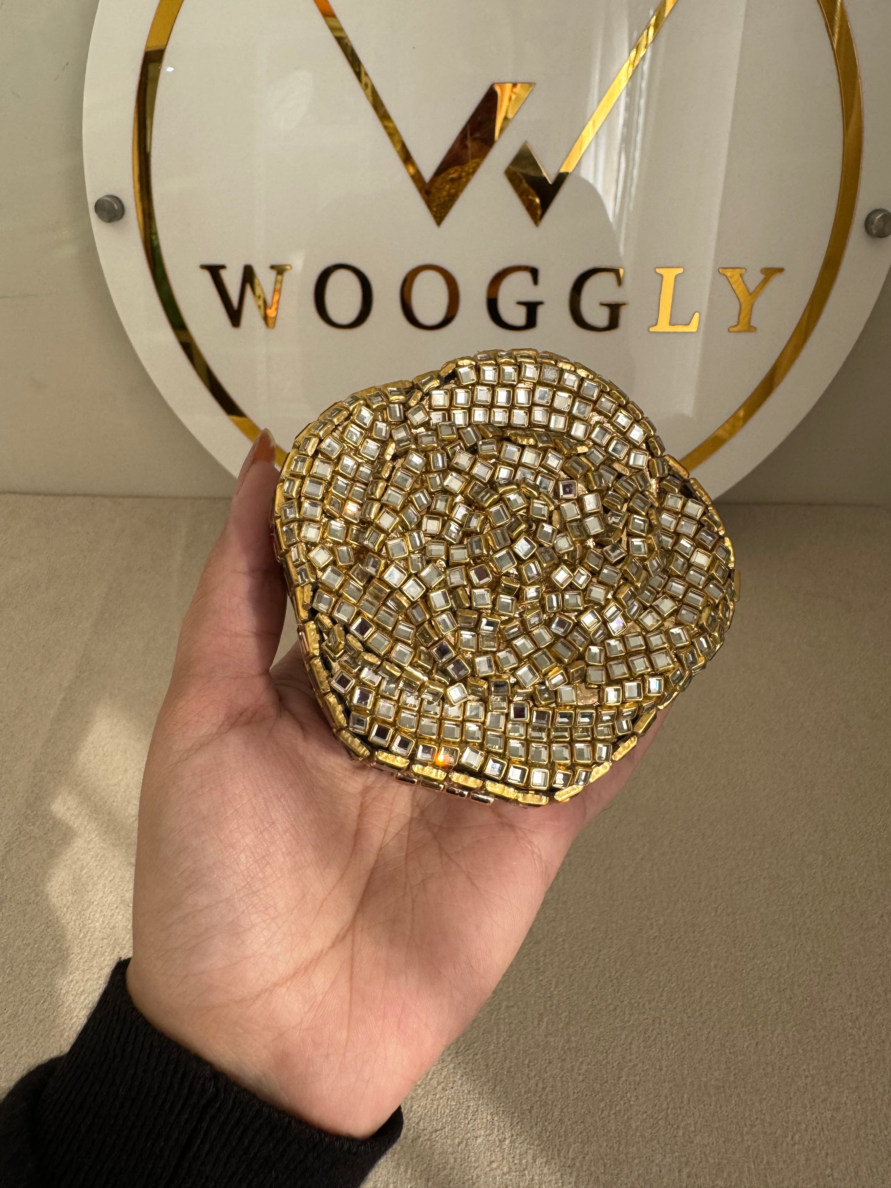 Kundan Flower Clutch - Gold with Chain