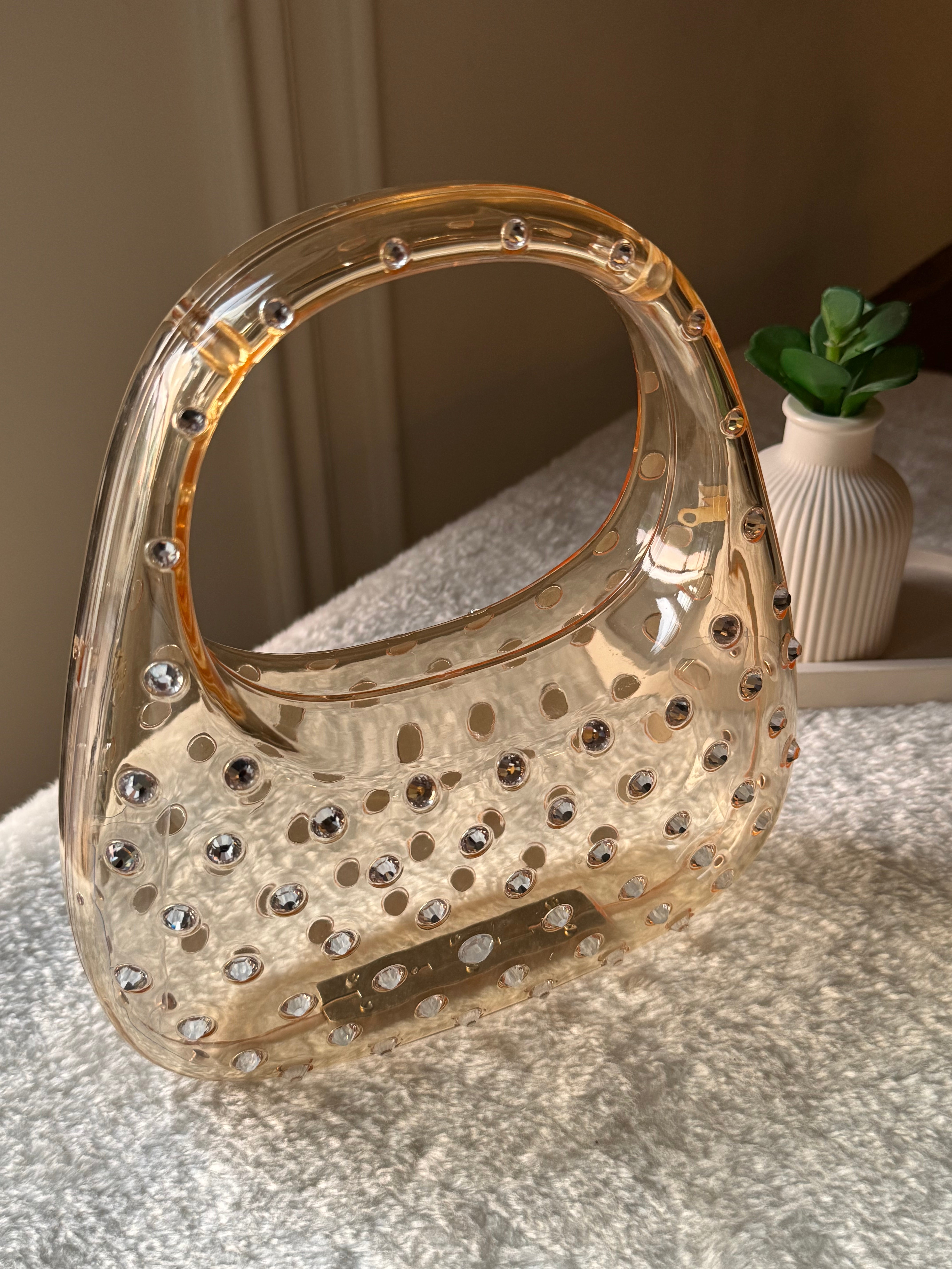 Glimmer Clutch (Champagne) with Long Chain