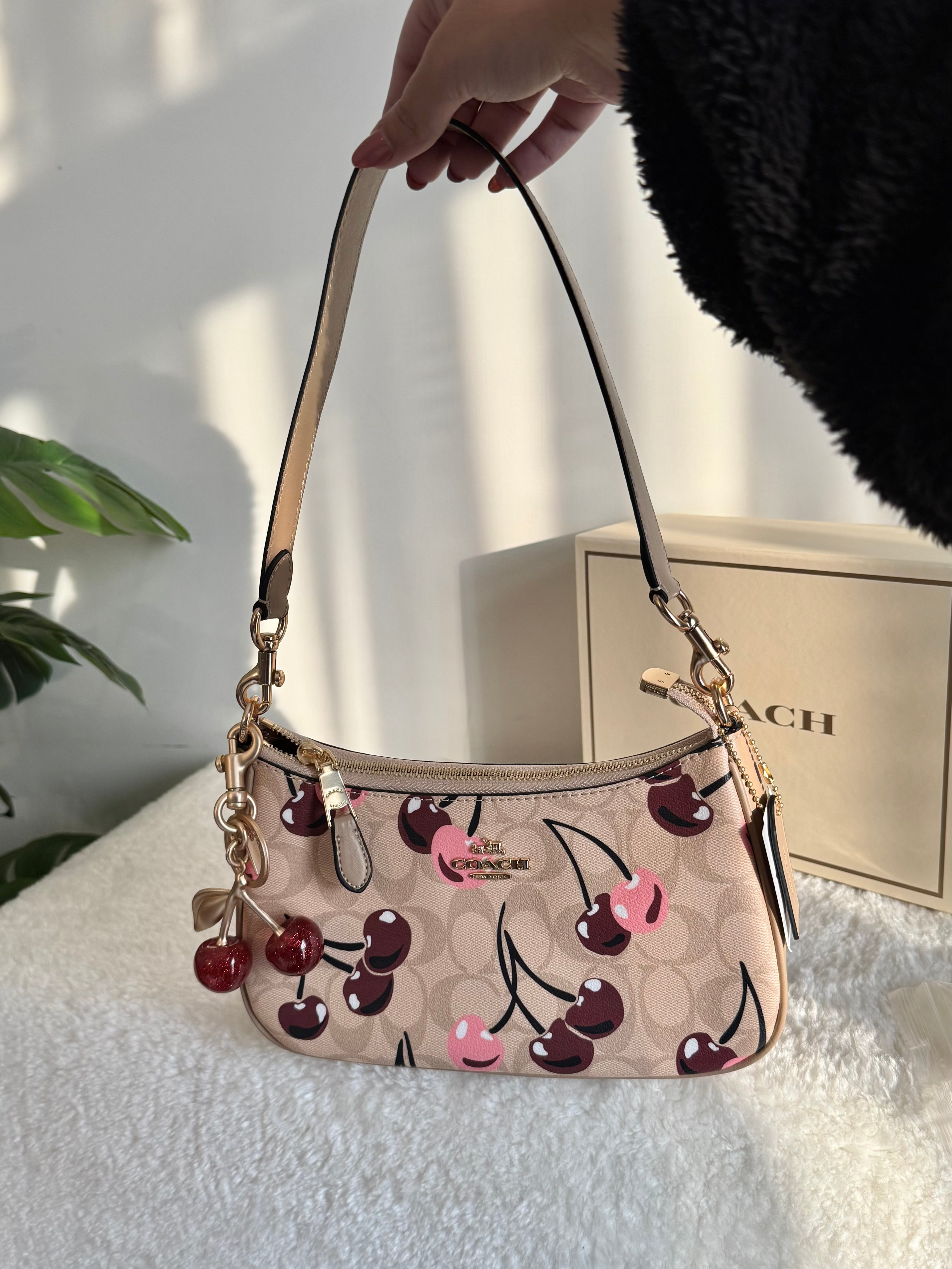 COACH TERI PREMIUM with Coach Cherry Charm (Beige Cherry) - BOX PACKING