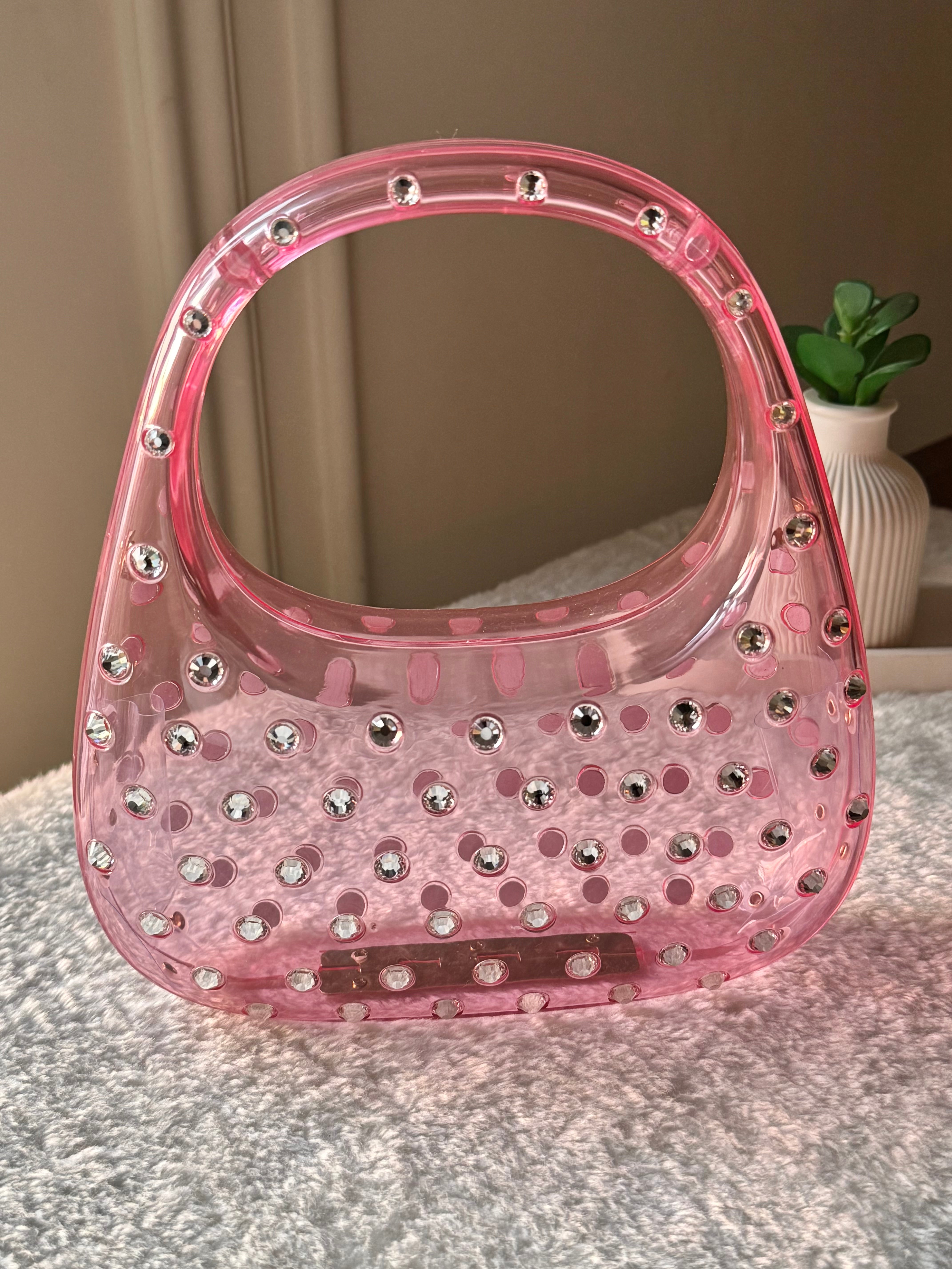 Glimmer Clutch (Pink) with Long Chain