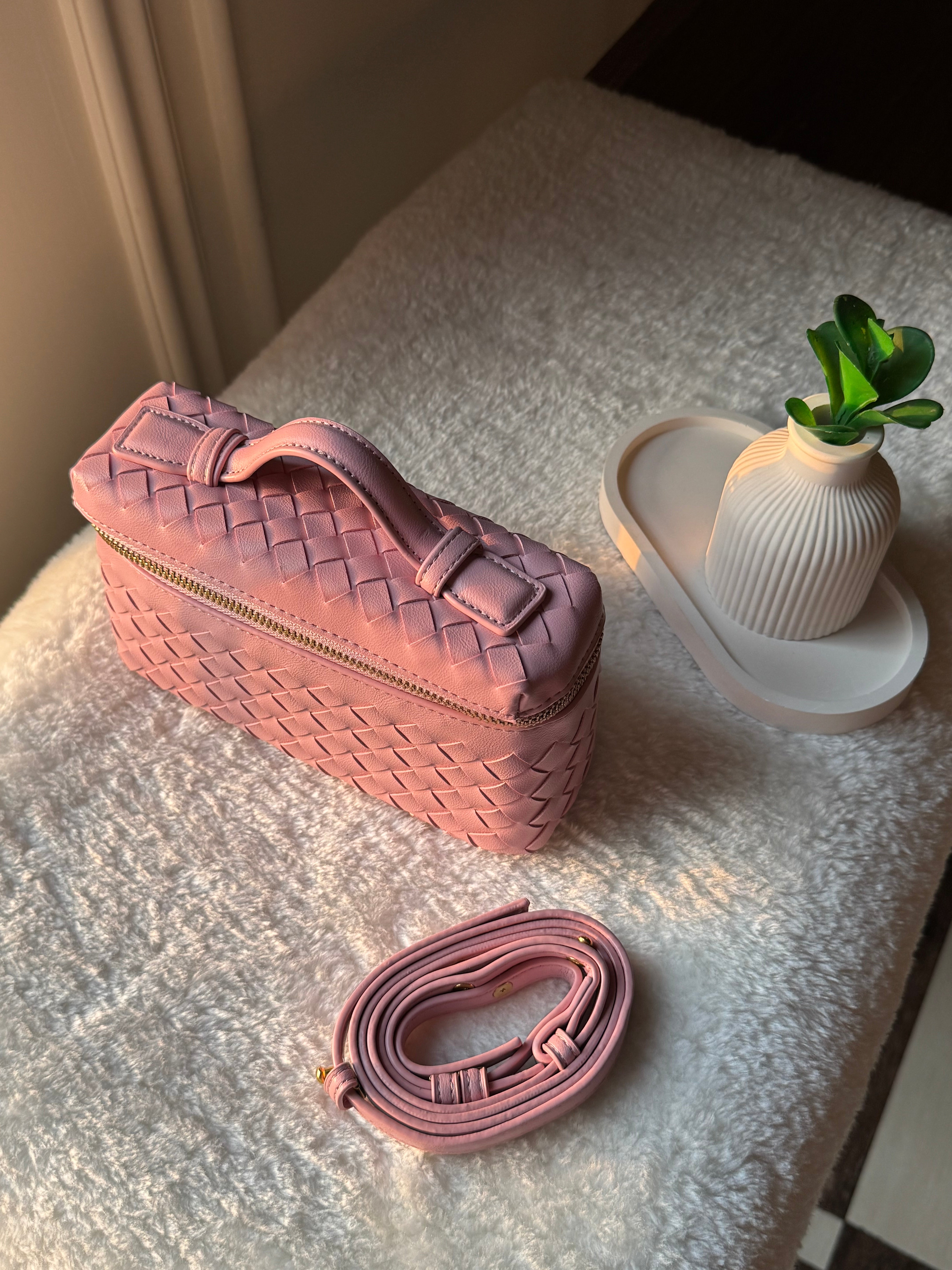 JW Pie Woven Bag with Long Strap (Pink)