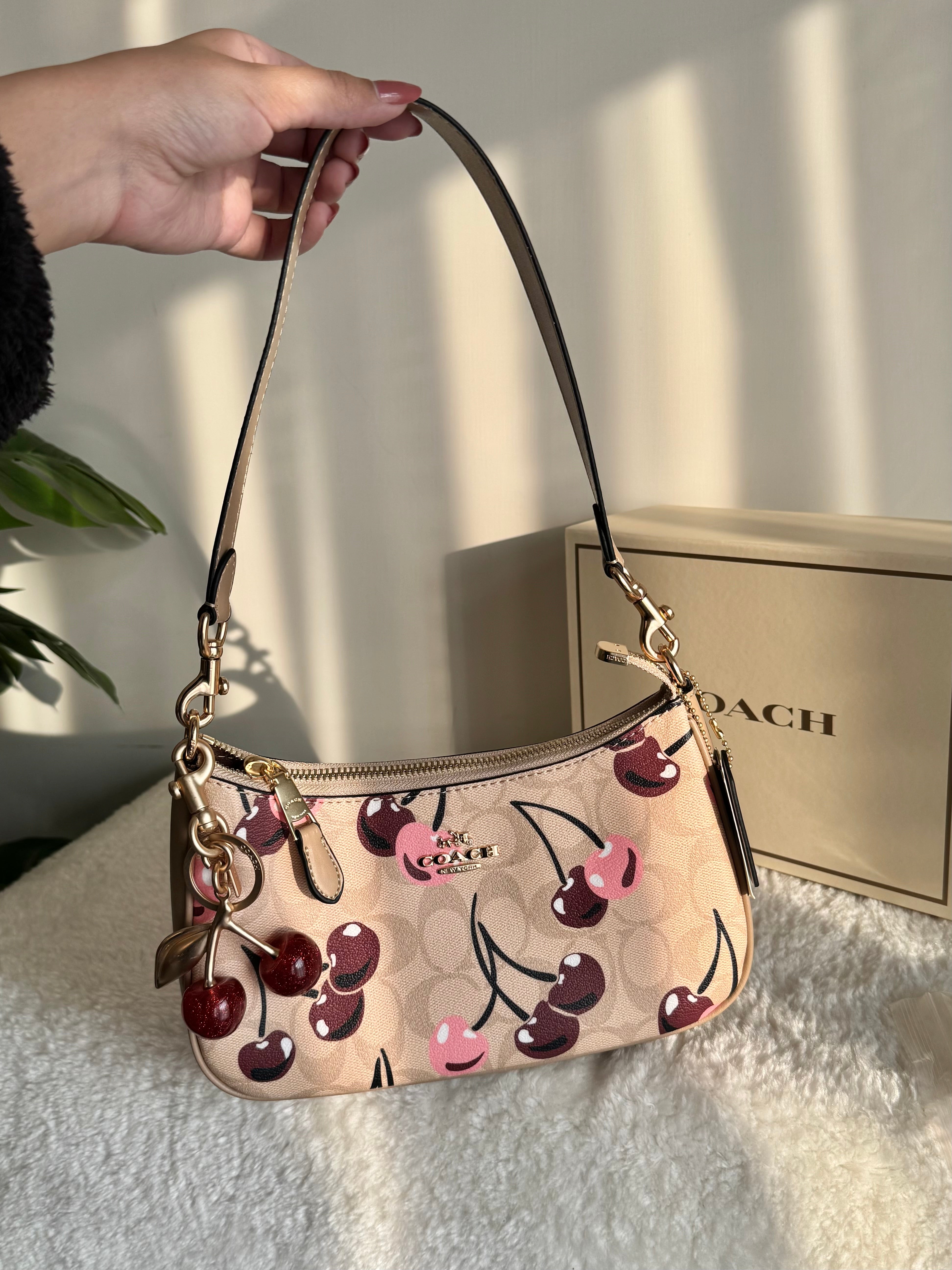 COACH TERI PREMIUM with Coach Cherry Charm (Beige Cherry) - BOX PACKING