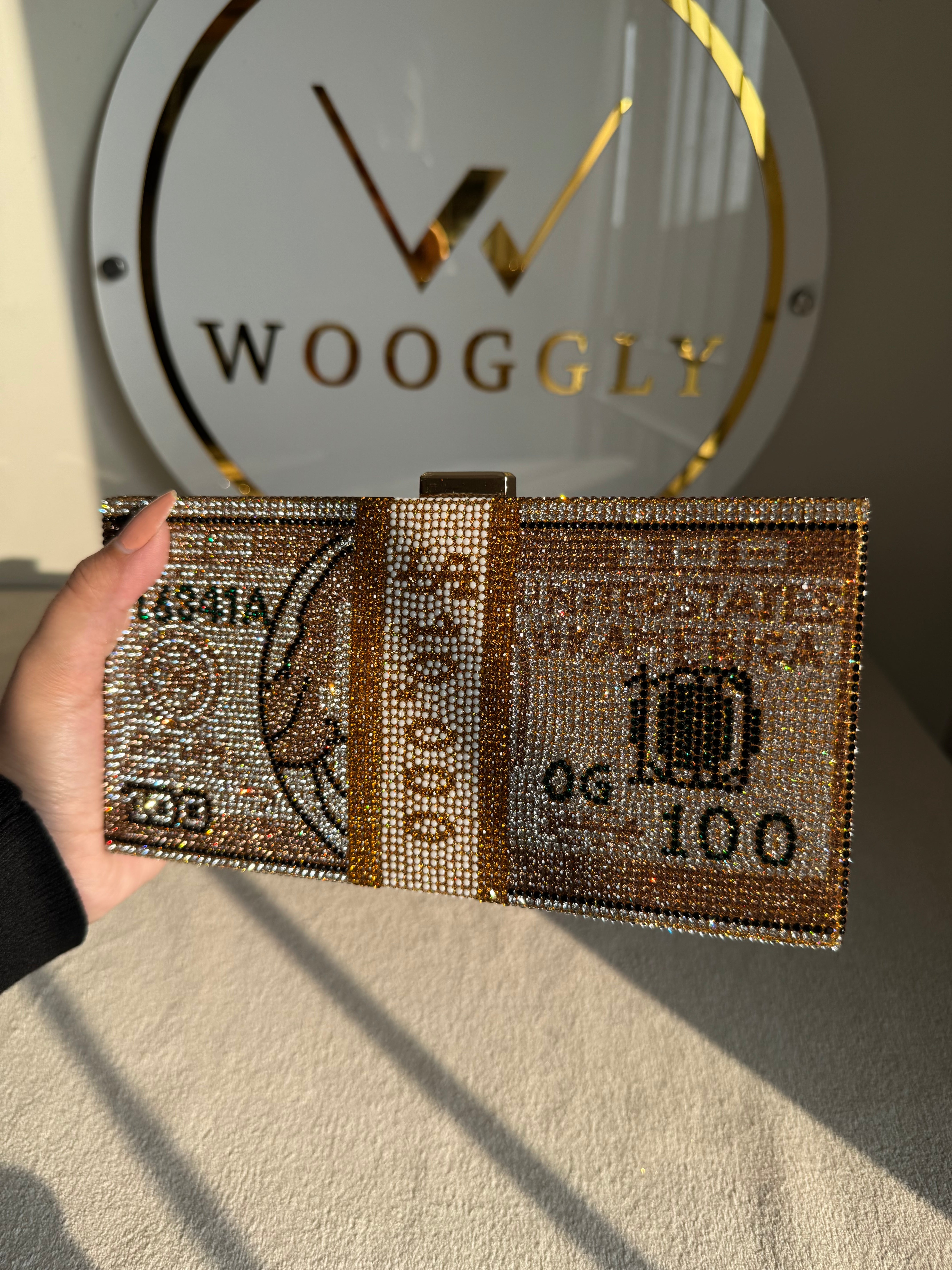 Premium Dollar Clutch - Gold with Chain