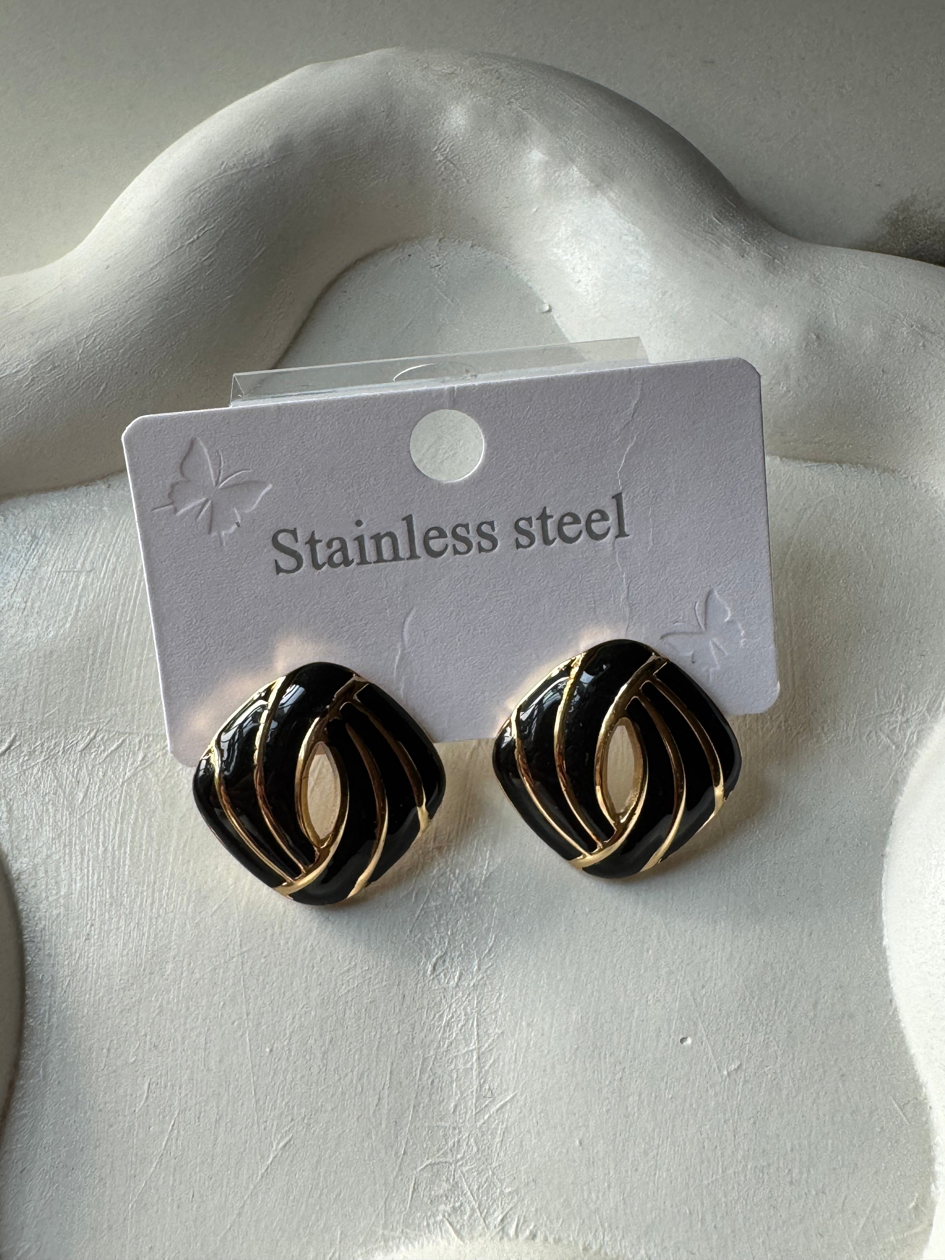 Velvet Edge Studs - Black & Gold
