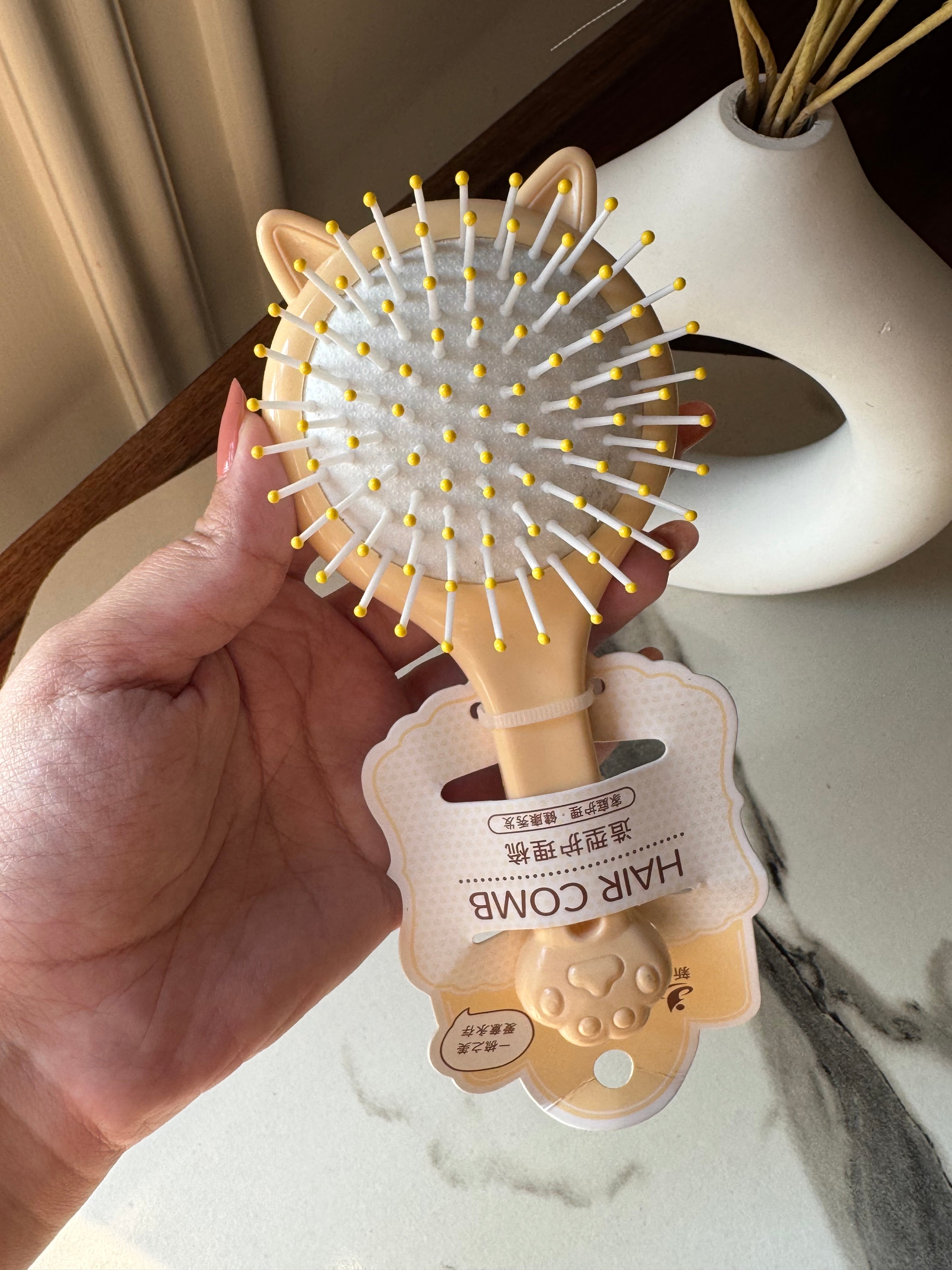 Kids Softest Teddy Shape Hair Brush with Mirror (Milky)