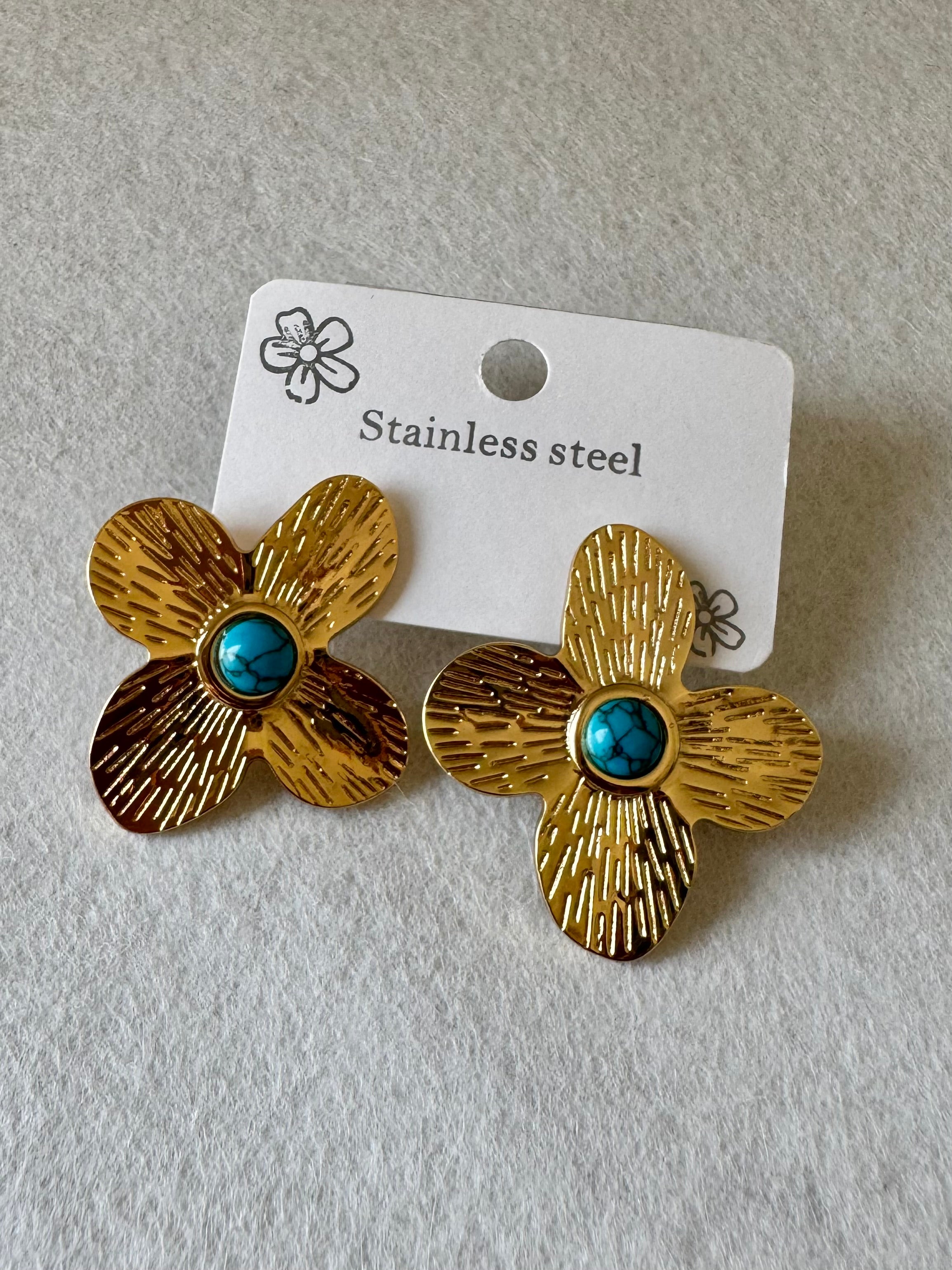 Turquoise & Gold Statement Earrings - 18K Gold Plated