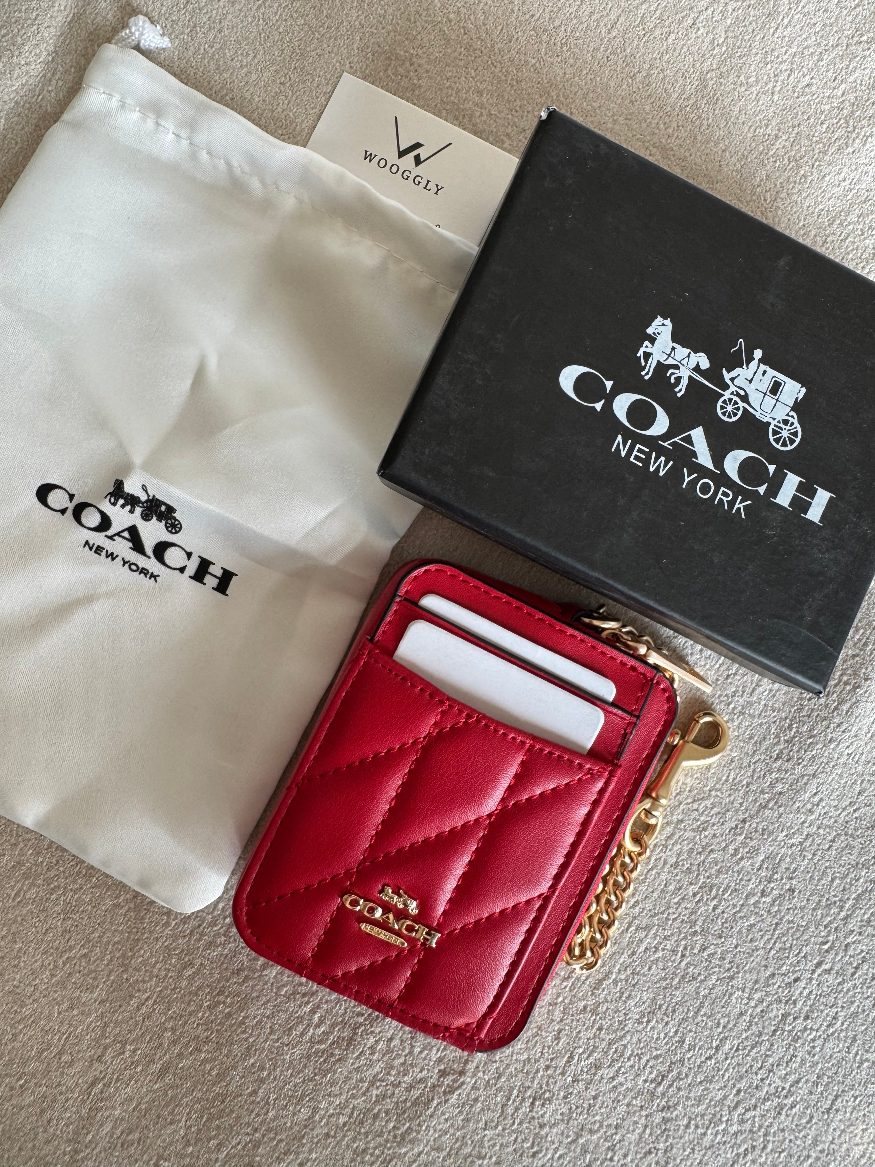 Coach Zip Card Case with Box Packing - Patterned Red