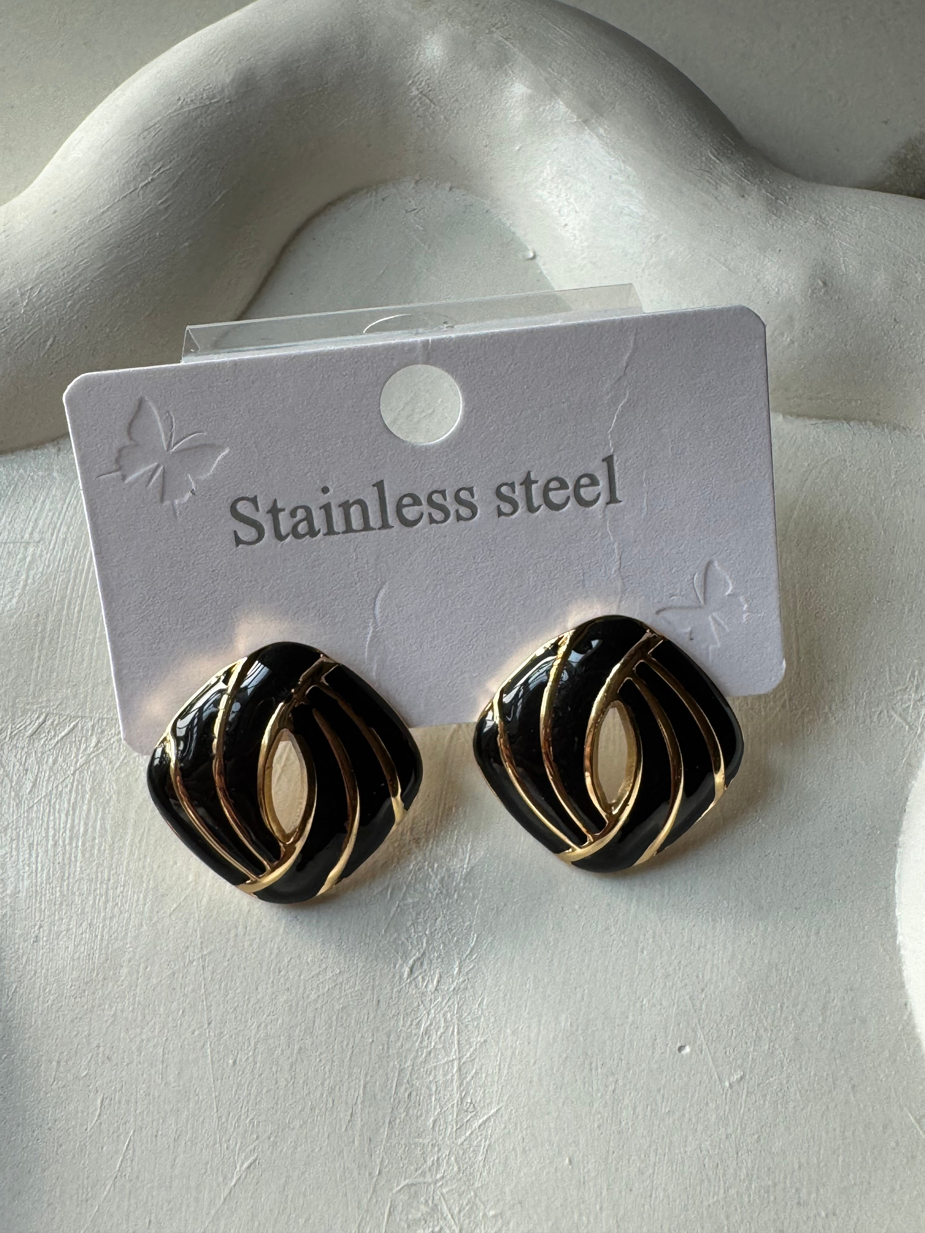 Velvet Edge Studs - Black & Gold
