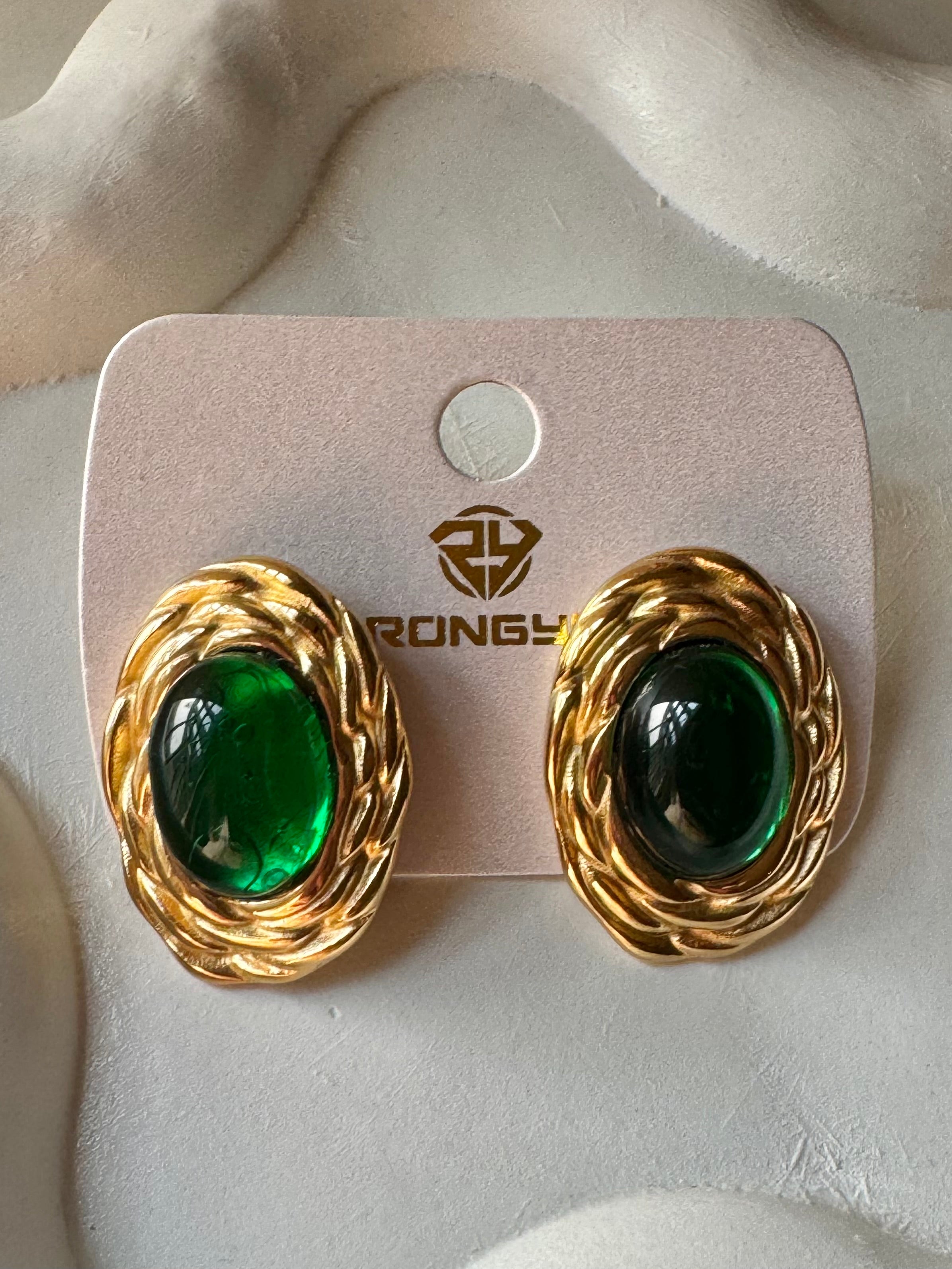 Emerald Ember Studs - 18K Gold Plated
