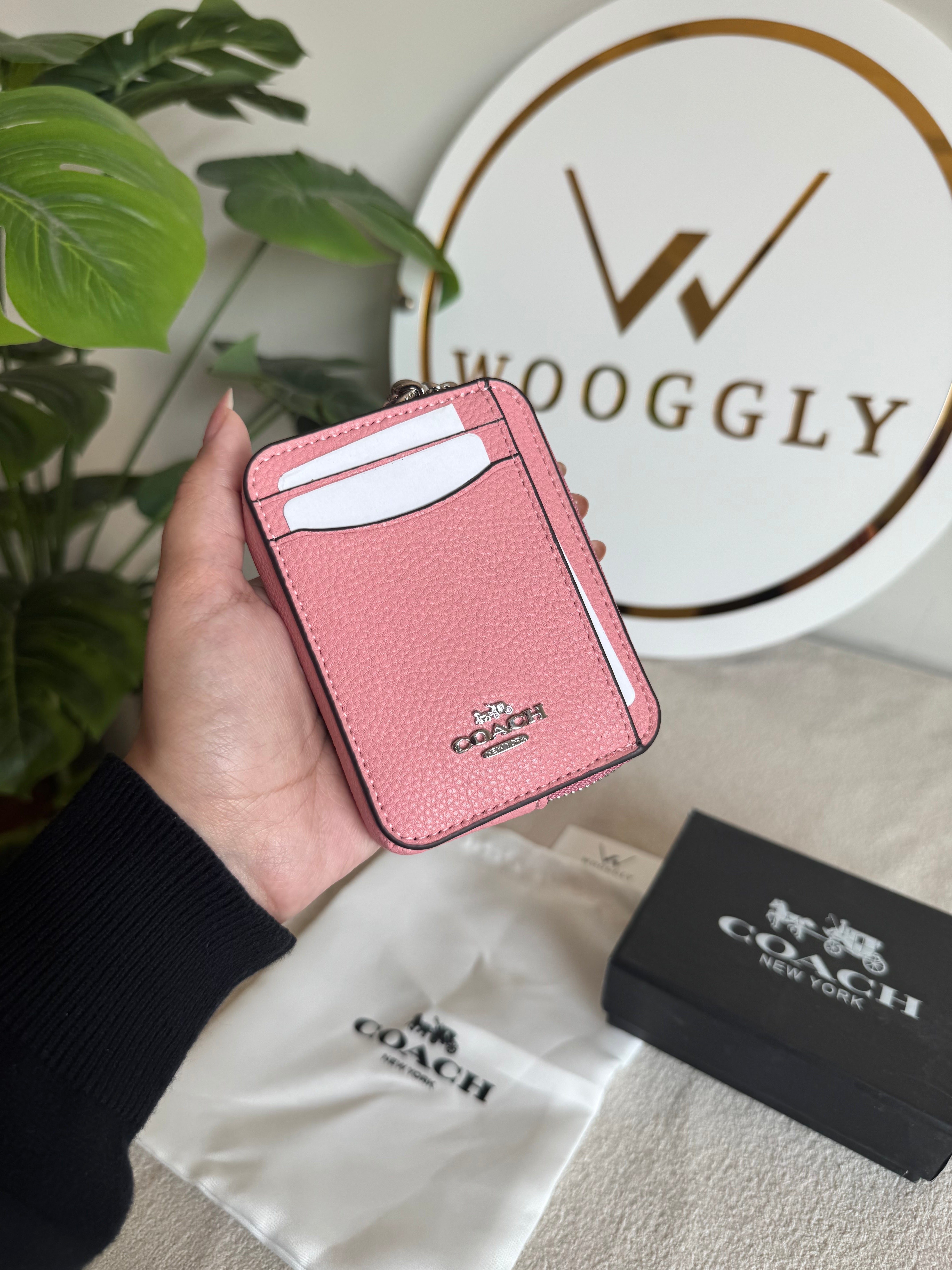Coach Zip Card Case with Box Packing - Tea Pink