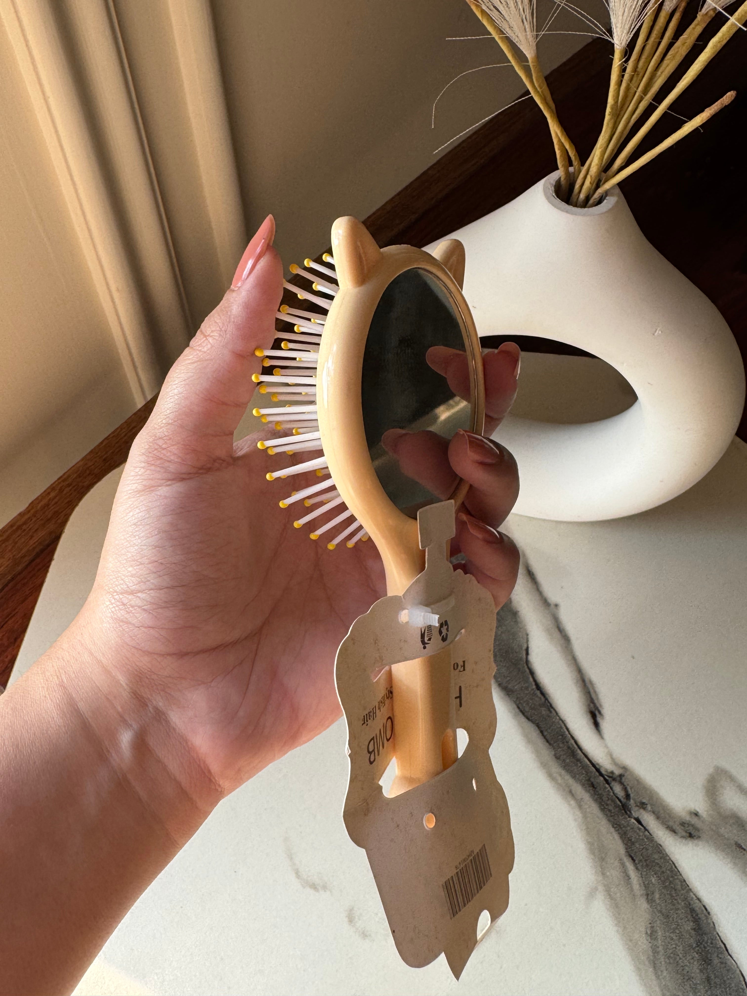 Kids Softest Teddy Shape Hair Brush with Mirror (Milky)