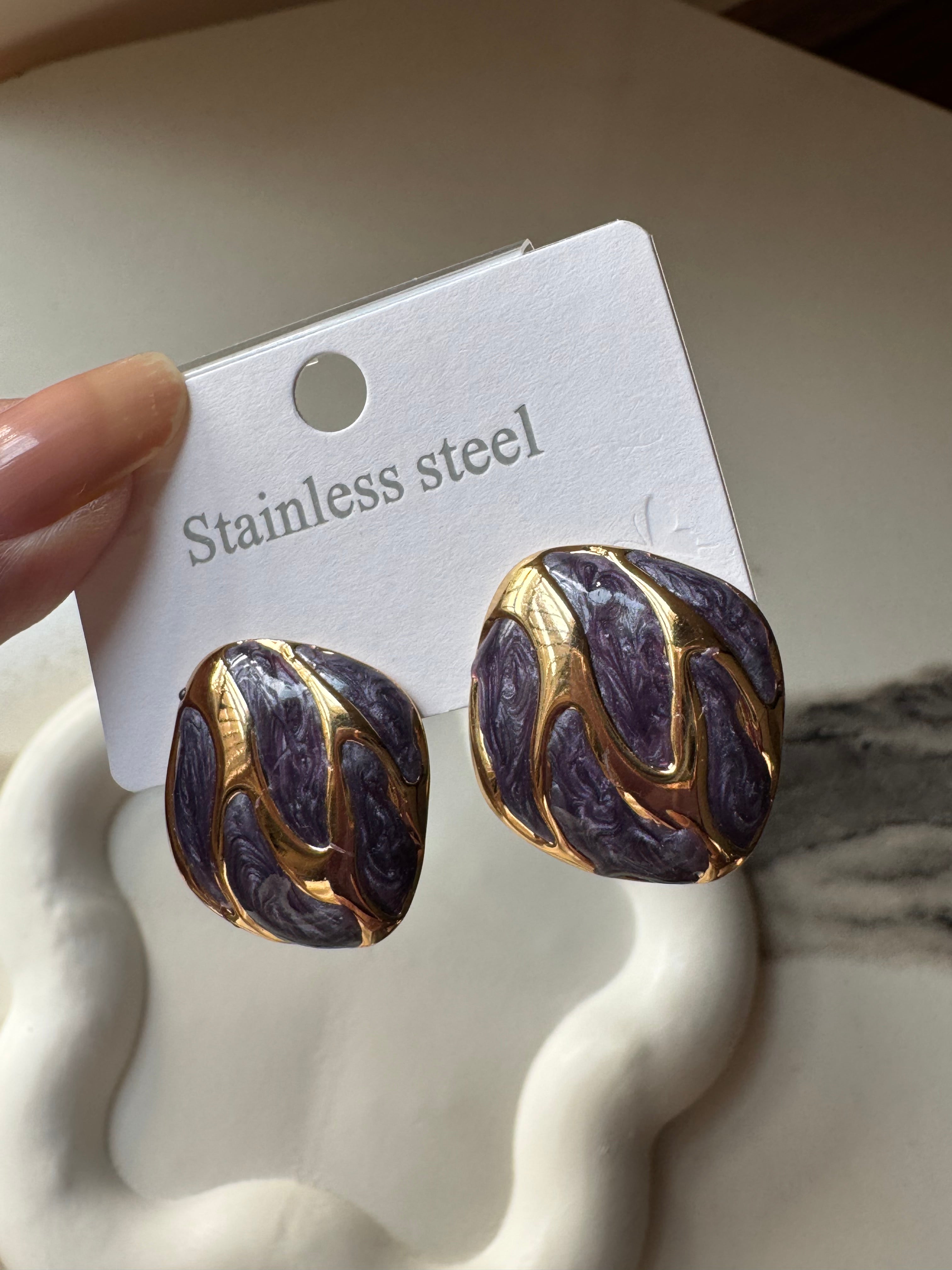 Velvet Edge Studs - Purple & Gold