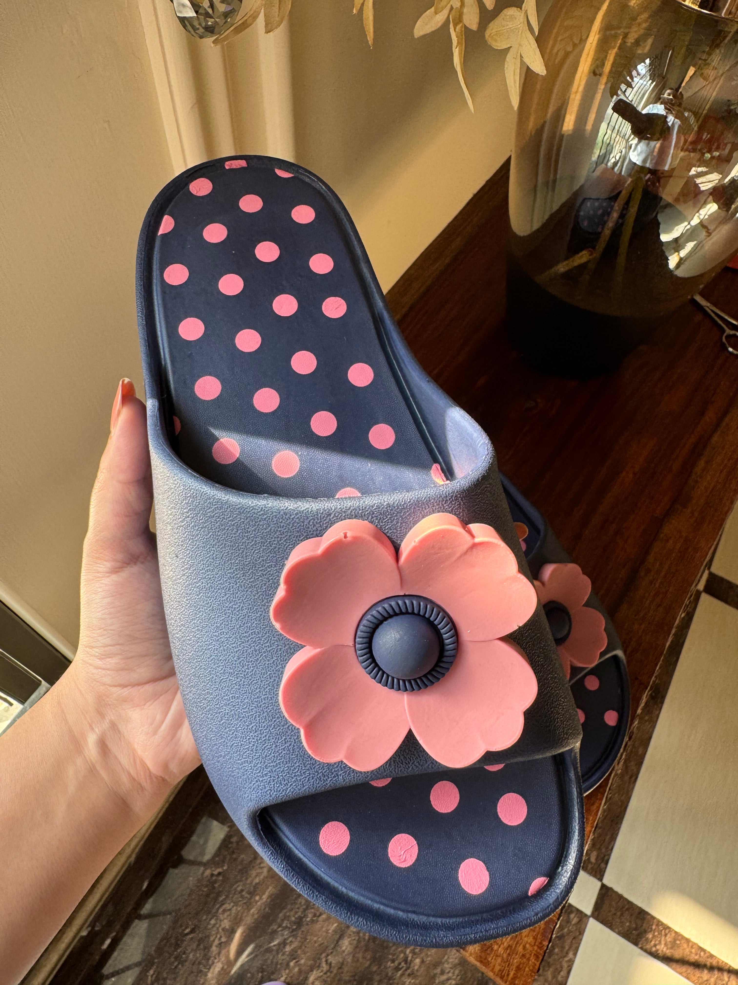 Soft Floral Slides - Blue & Pink