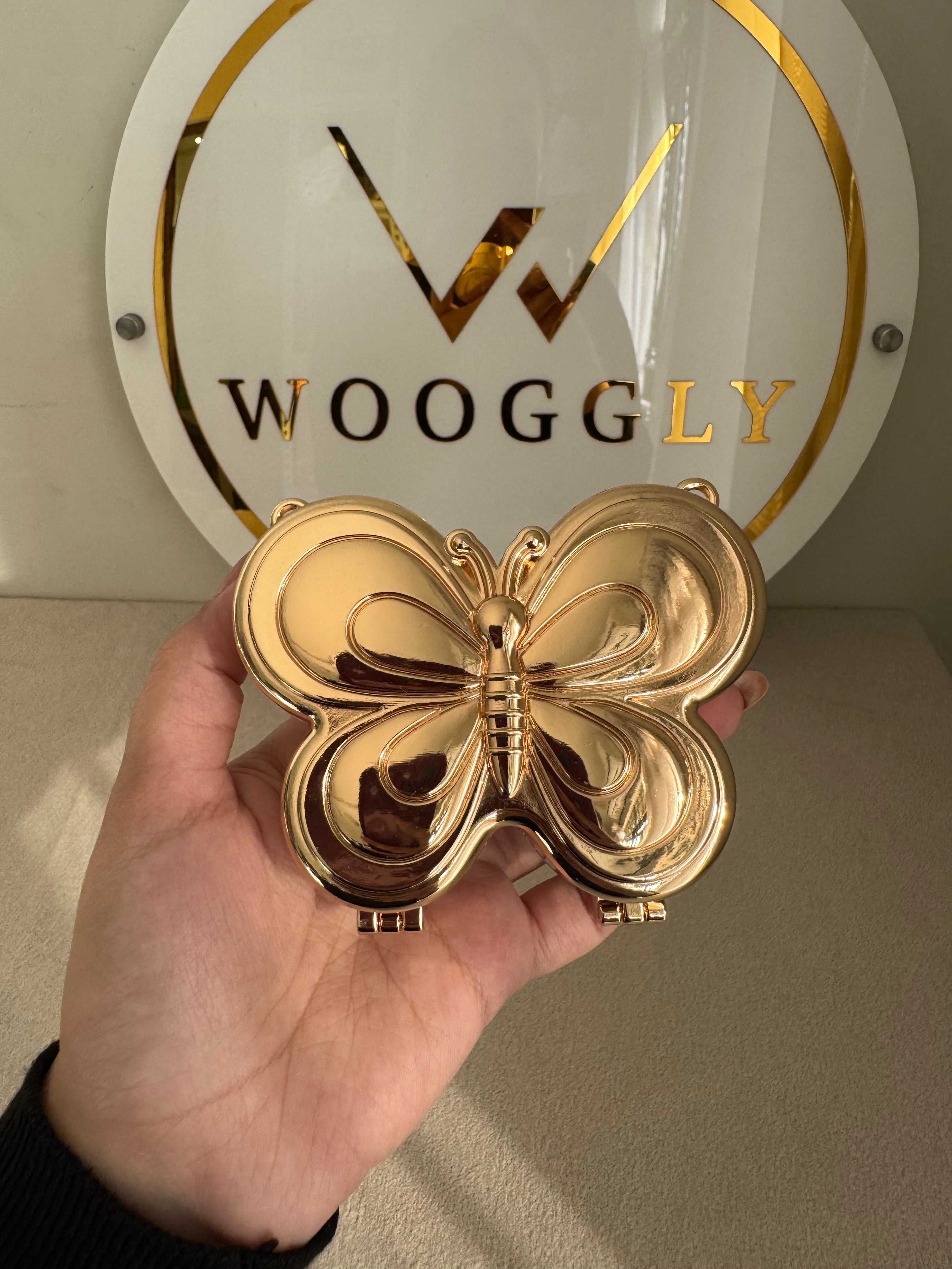 Metallic Butterfly Clutch with Chain - Mini Gold