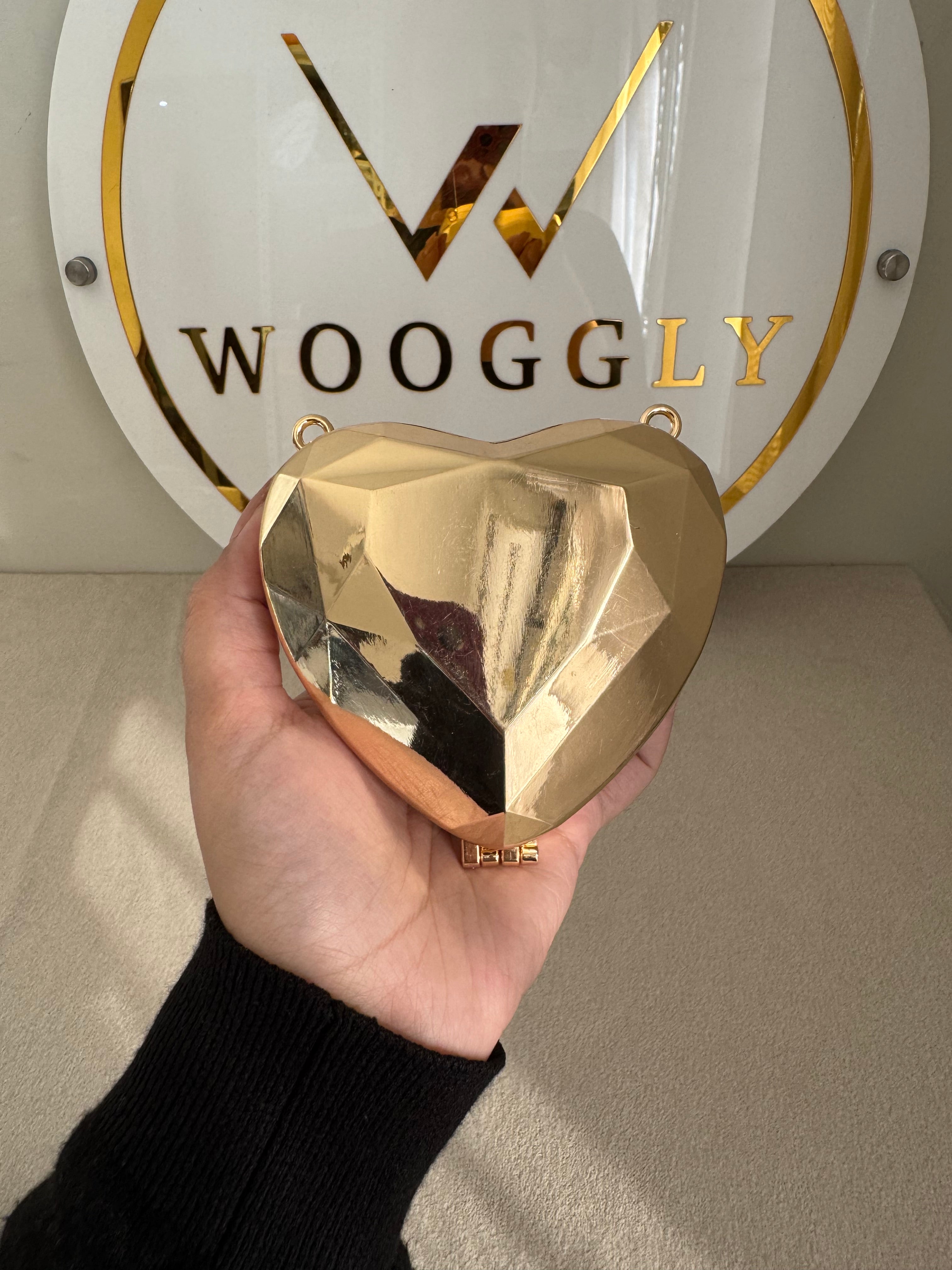 Metallic Heart Clutch with Chain - Mini Gold