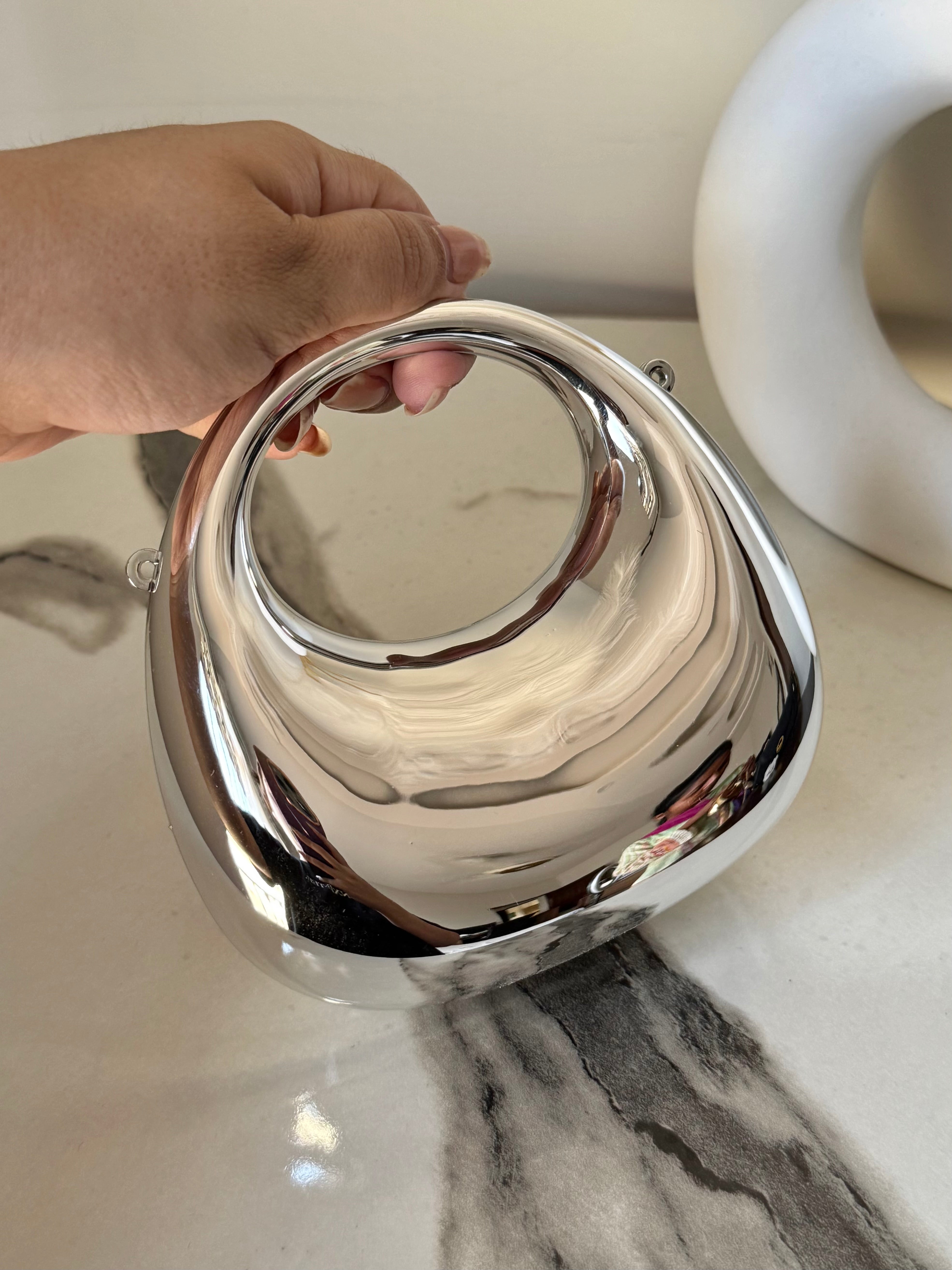 Viral Metallic Bag with Chain - Mini Silver