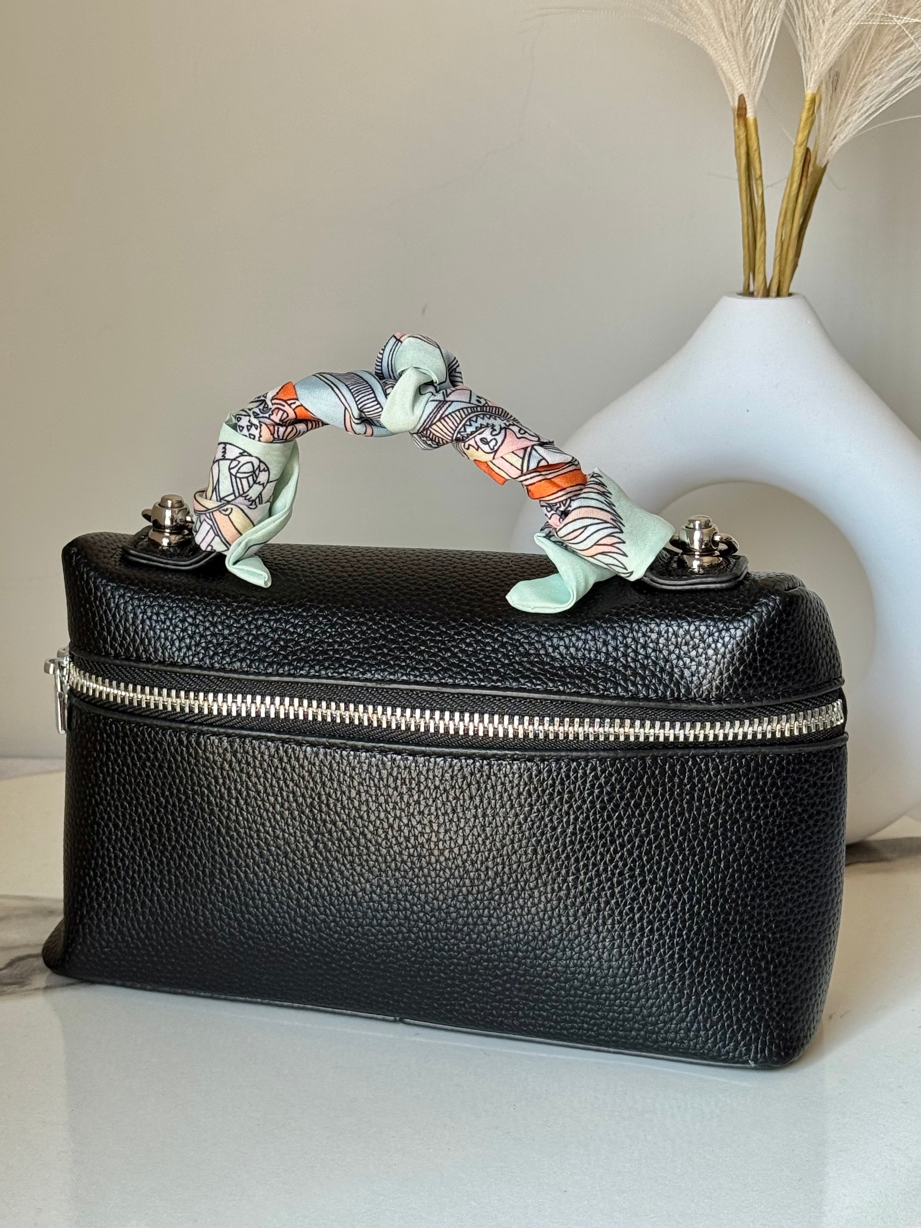 Loro Piana Inspired with Strap & Silk Scarf - Black