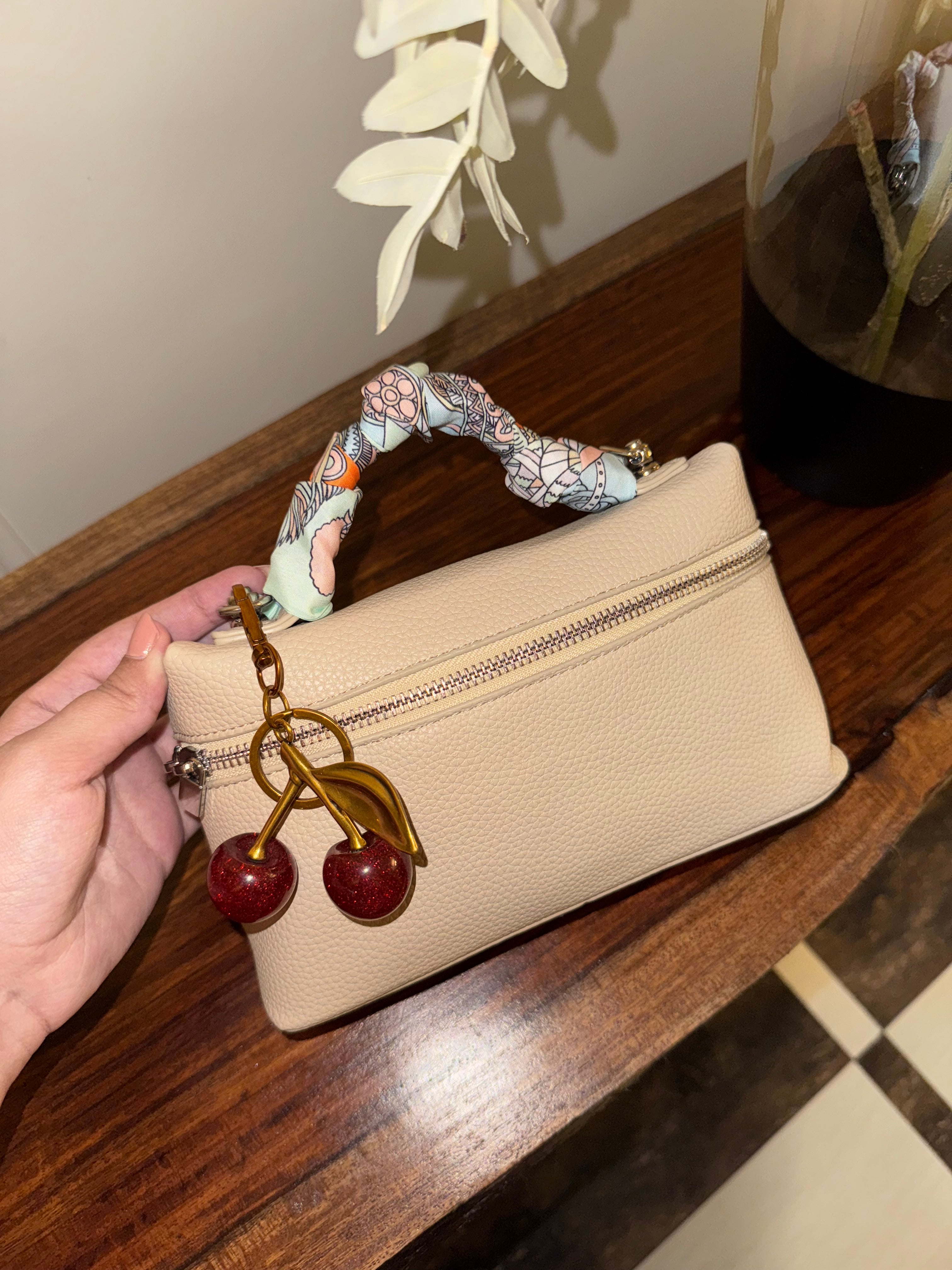 Loro Piana Inspired with Strap & Silk Scarf - Beige