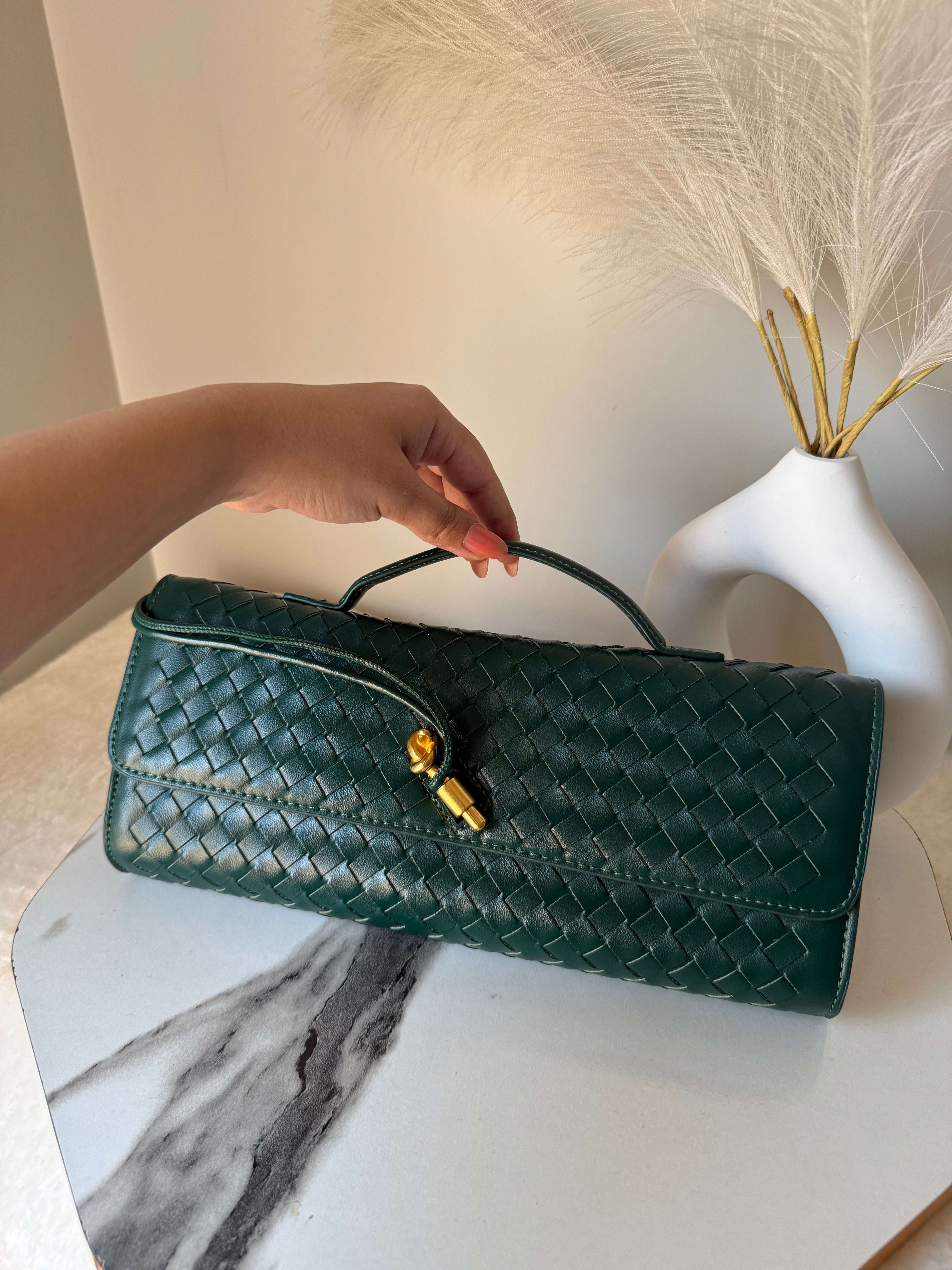 Bottega Veneta Inspired Clutch (Green) with Long Strap