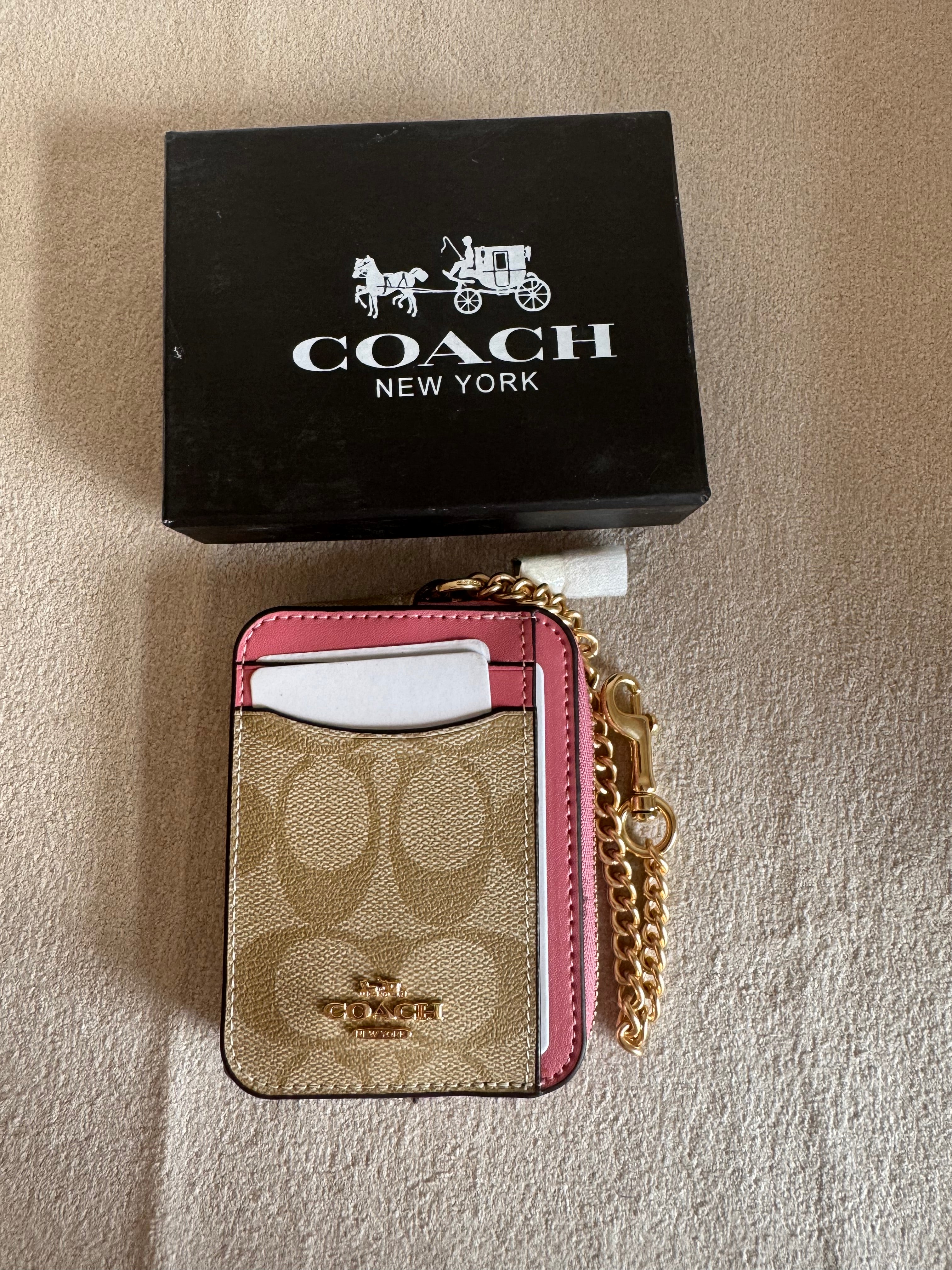 Coach Zip Card Case with Box Packing - Apricot Beige with Pink